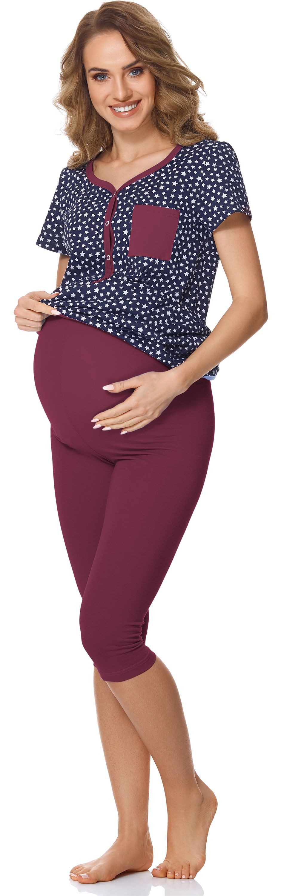 Bellivalini Umstandspyjama Damen Umstands Pyjama mit Stillfunktion BLV50-126 mit Brusttasche – Bild 4 von 5