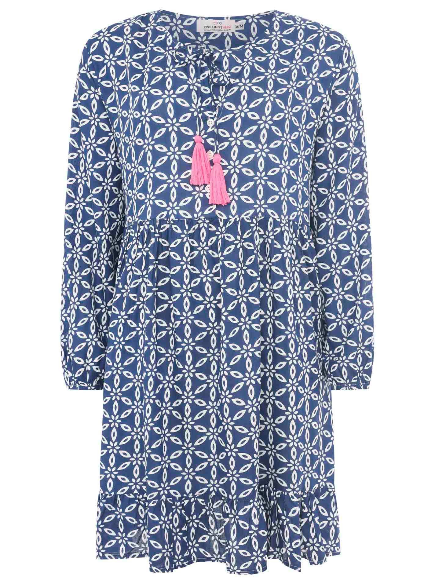 Zwillingsherz Sommerkleid "Stargazing" mit Muster, langen Ärmeln und Tassel günstig online kaufen