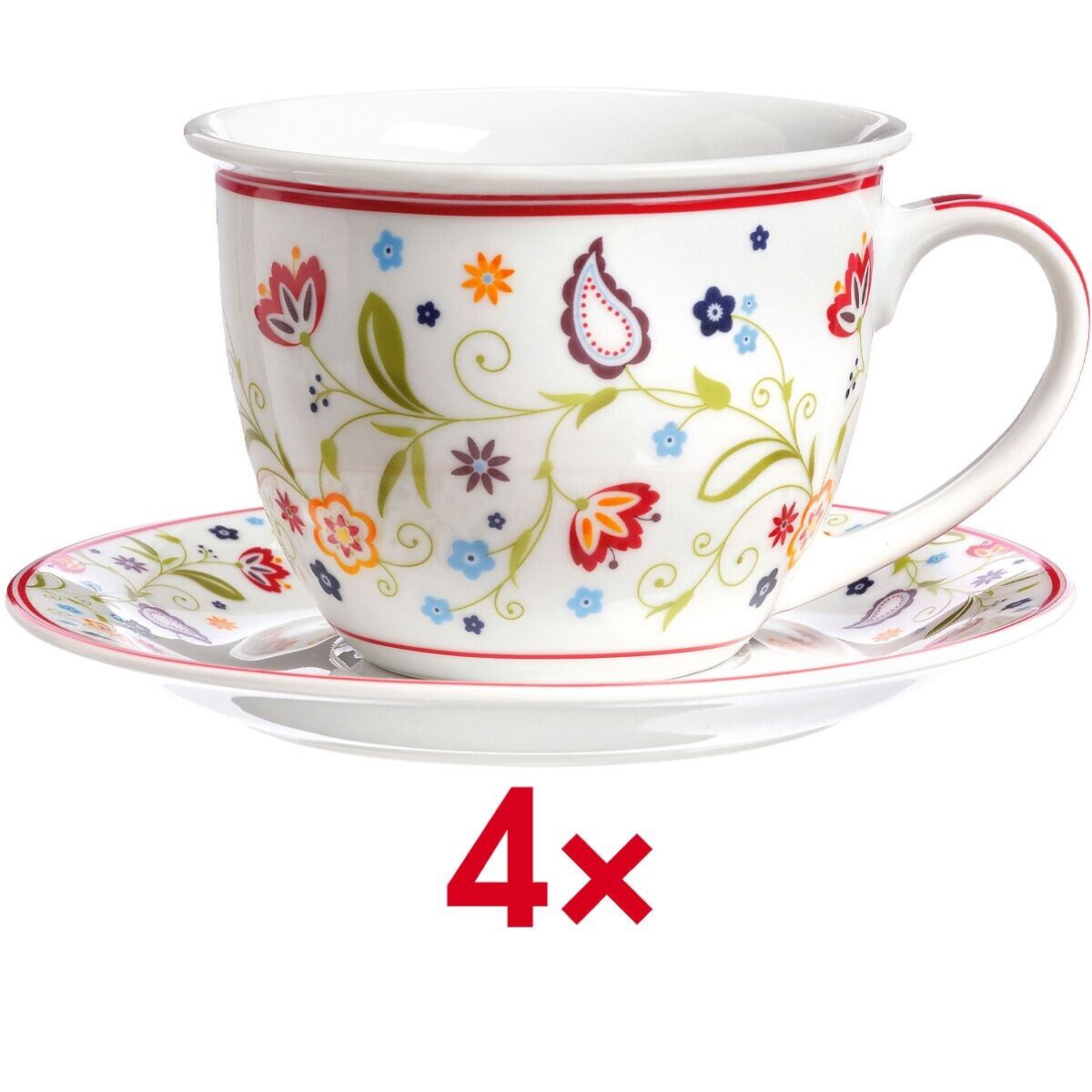 Ritzenhoff & Breker Kaffeeservice Shanti (8-tlg), Porzellan, Kaffeetassen inkl. Untertassen, spülmaschinengeeignet