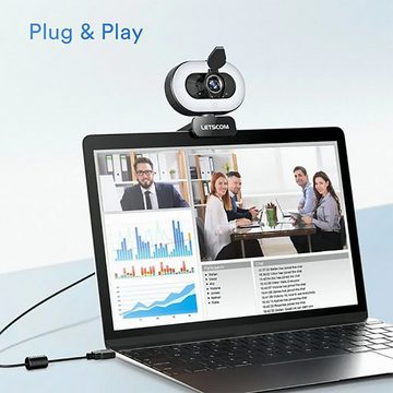 HT Webcam mit Mikrofon Full HD USB Webcams Mini Computer Kamera Webcam (Webcam, 360° Drehung, webcam für pc Laptops Desktop und Spiele,Schwarz)
