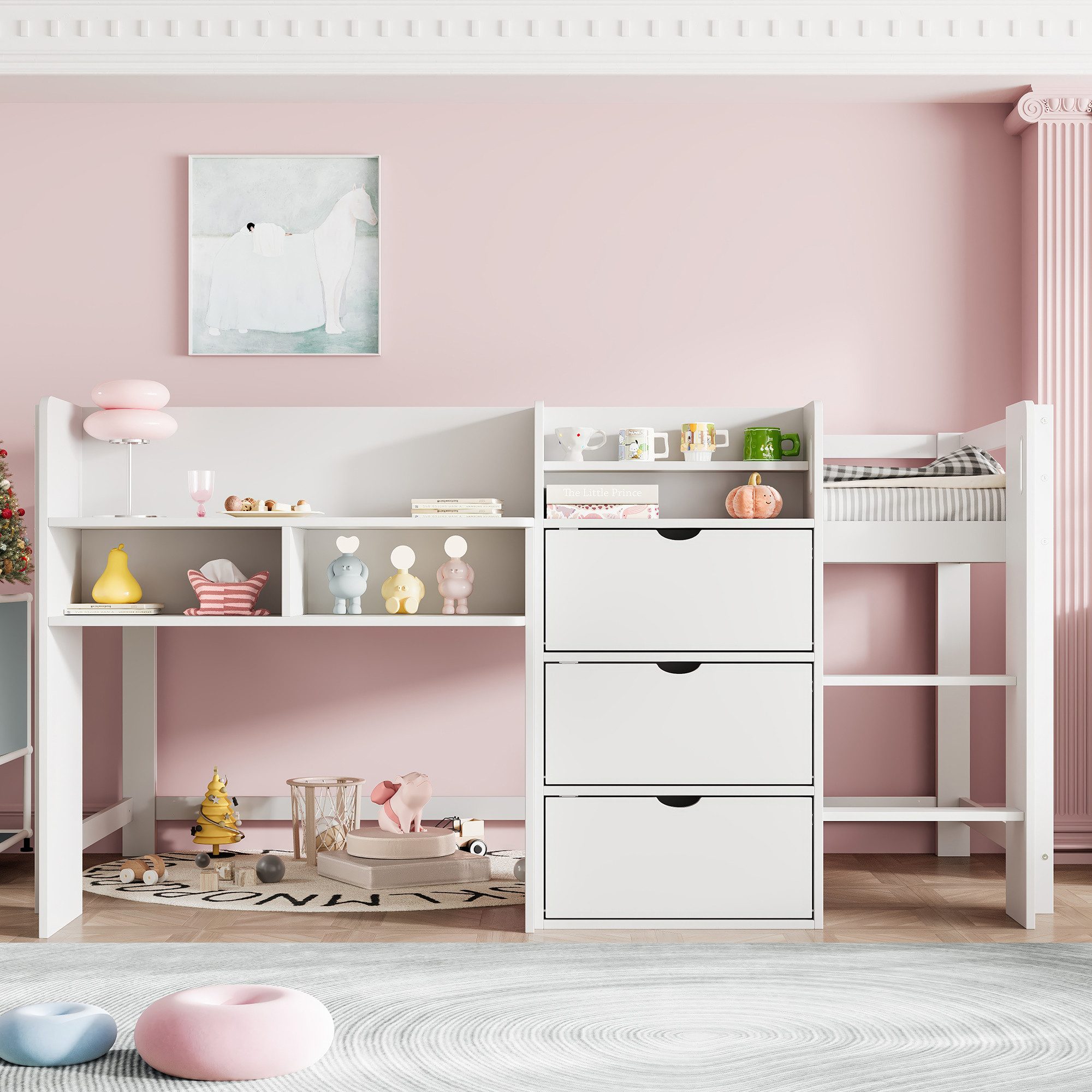 TavilaEcon Hochbett Halbhohes Bett im Hausform mit mehreren Staufächern, oh günstig online kaufen