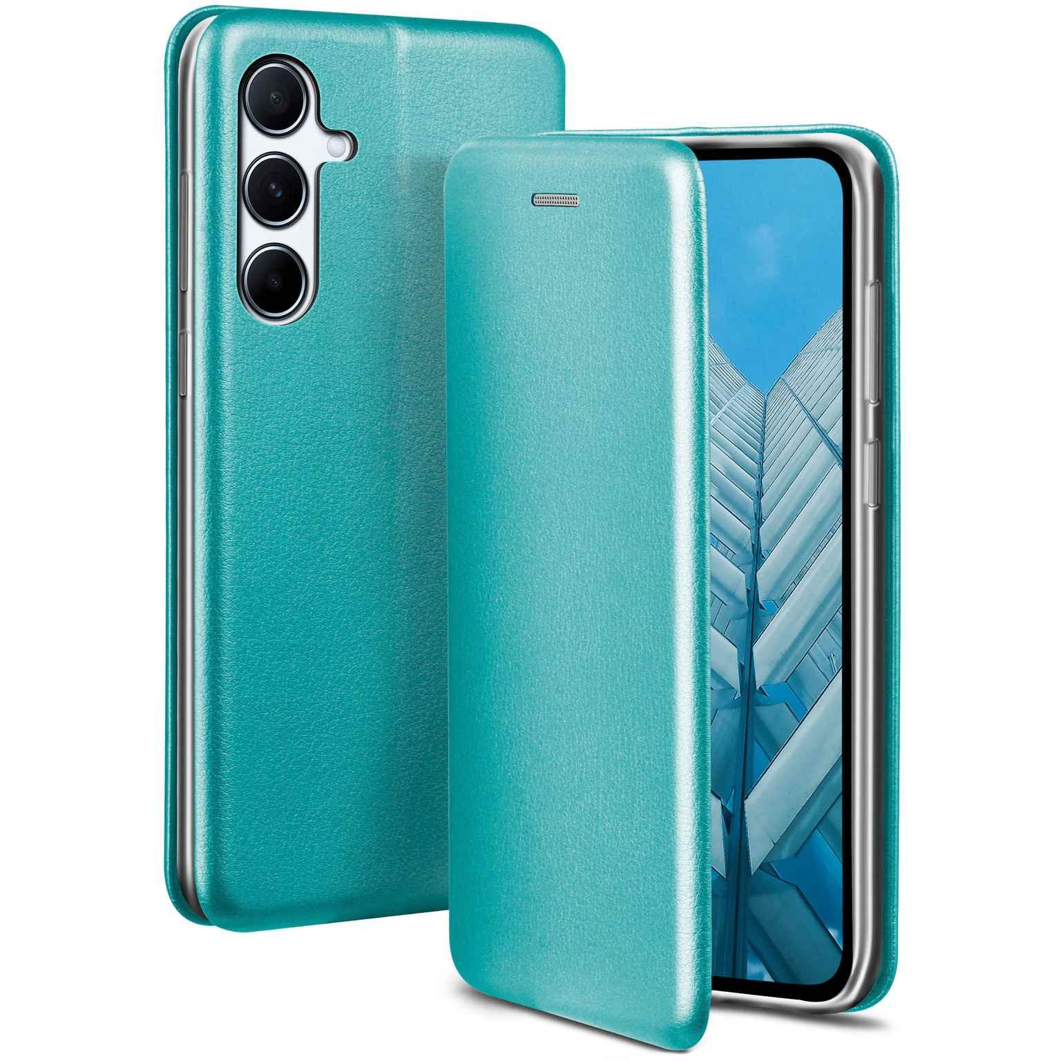 ONEFLOW Handyhülle für Samsung Galaxy A56 5G Premium Hülle Business Cover Blau 6,7 Zoll, 360 Grad Schutzhülle Flip Case Etui Klapphülle Dünn Leder Handy Tasche