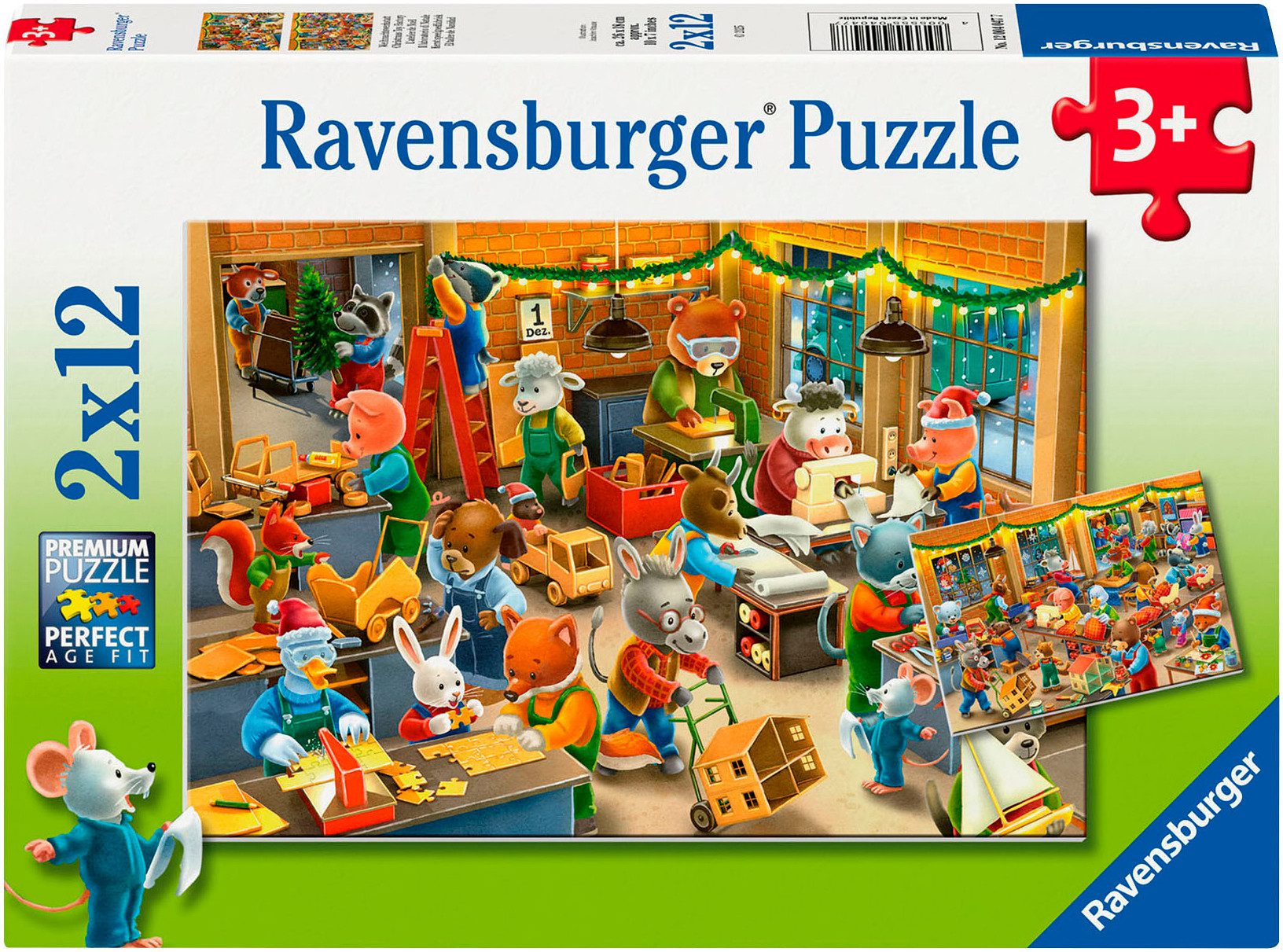 Ravensburger Puzzle 2x12, Weihnachtswerkstatt, 24 Puzzleteile, Made in Euro günstig online kaufen