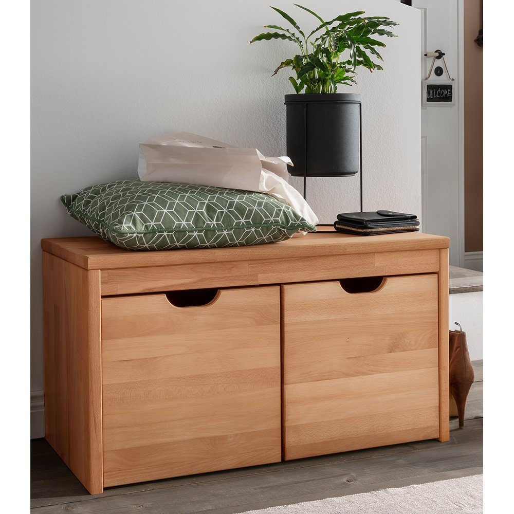 Lomadox Schuhbank CUENCA-137, 82 cm breit, Massivholz Buche, 2 Schubkästen mit Rollen