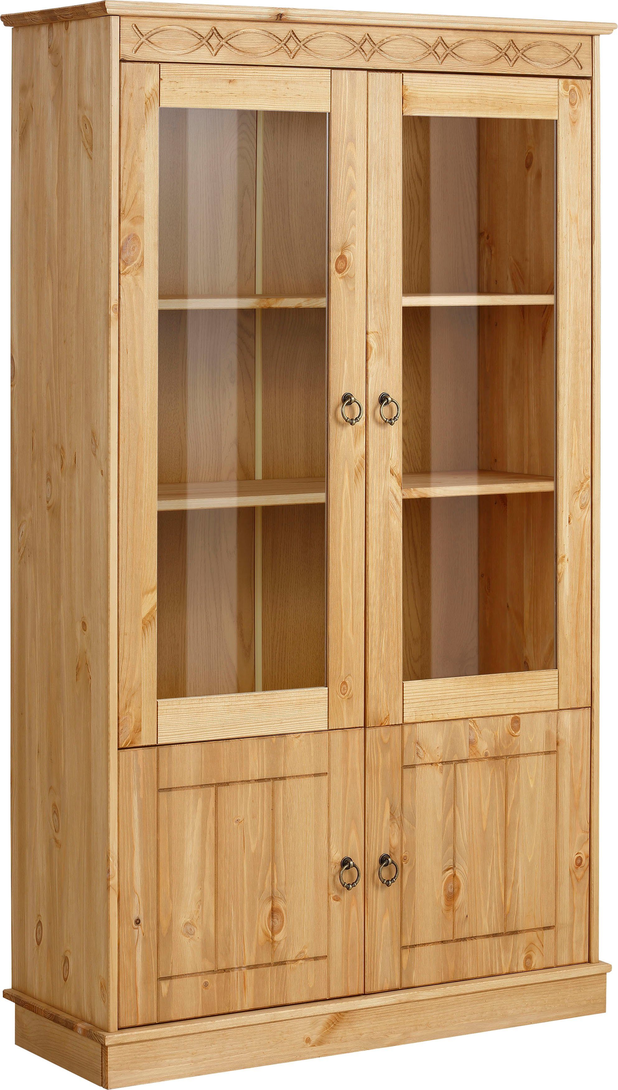 Home affaire Vitrine Indra aus massiver Kiefer, FSC®, Höhe 145 cm, dezentes Ornament