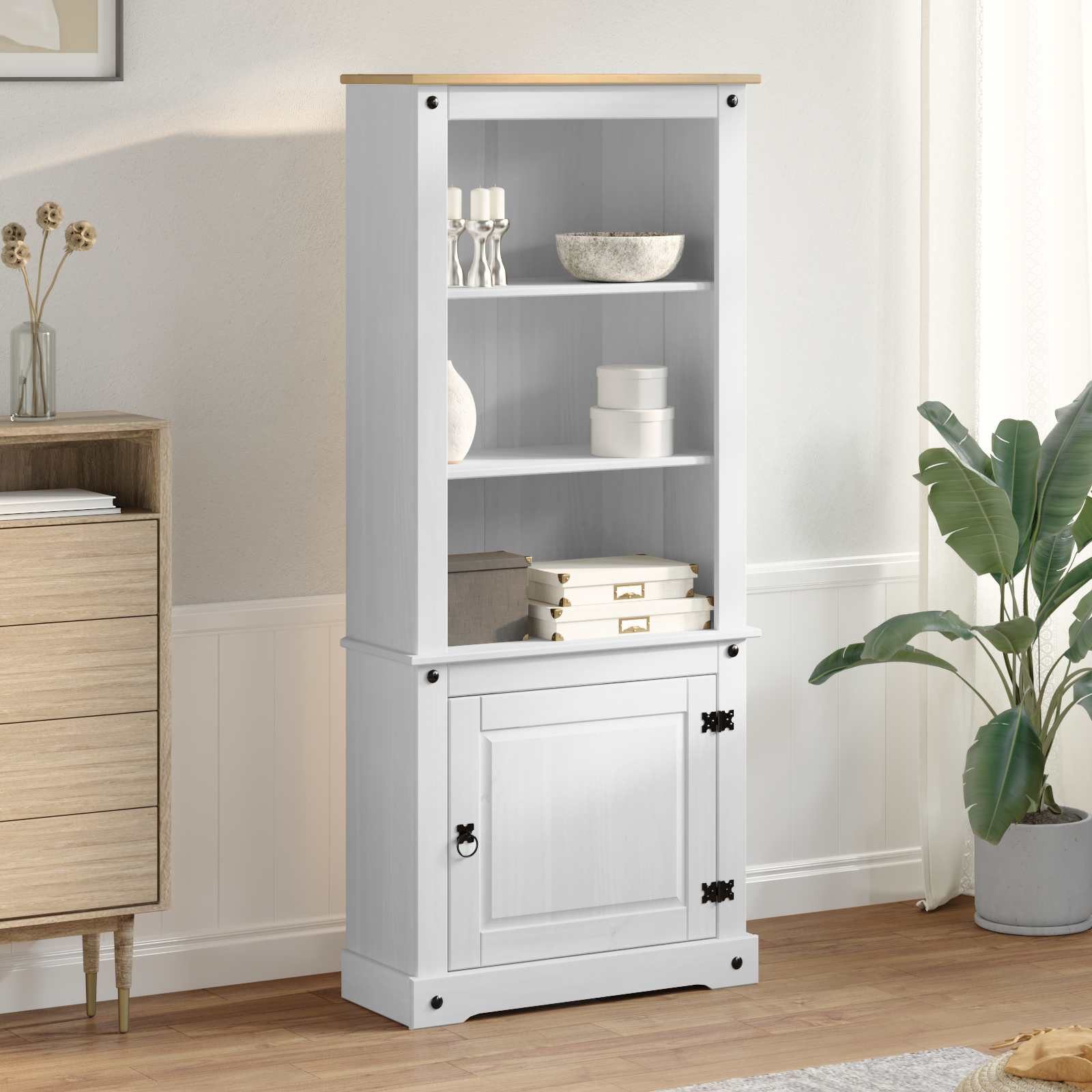 furnicato Highboard Hochschrank Massivholz 74 x 38 x 170 cm Weiß (1 St), Geräumiges Highboard mit Tür und Stauraum für dein Wohnzimmer