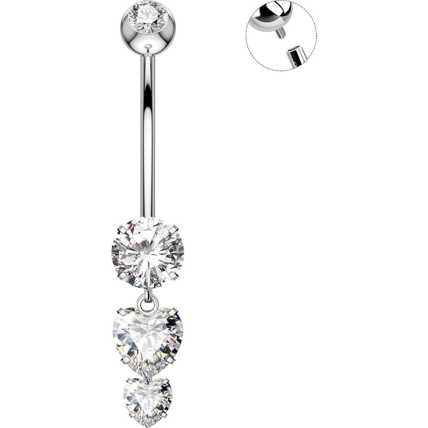 Bauchnabelpiercing Bauchnabelpiercing 14G Titan G23 Herzanhänger CZ 16mm
