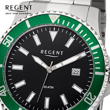 Regent Quarzuhr Regent Herren Uhr F-1184 Metall Armbanduhr, (Analoguhr), Herren Armbanduhr rund, groß (ca. 43mm), Metallarmband