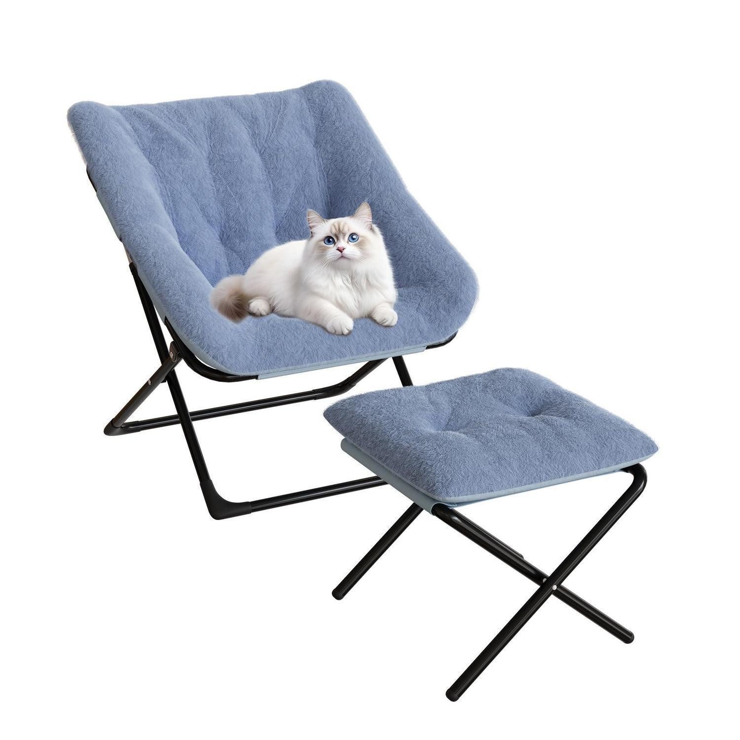 LuxusKollektion Ohrensessel Relaxsessel Ohrensessel Eisenrahmen Kaninchenfell Blau