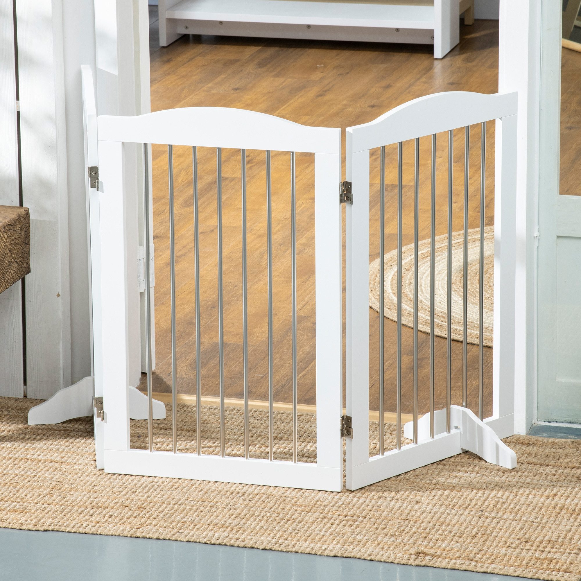 MC Star Absperrgitter Hunde Absperrgitter Türschutzgitter klappbar Hundegitter, (Ständer 3 Platten Treppenschutzgitter Weiß 154x30x80cm)