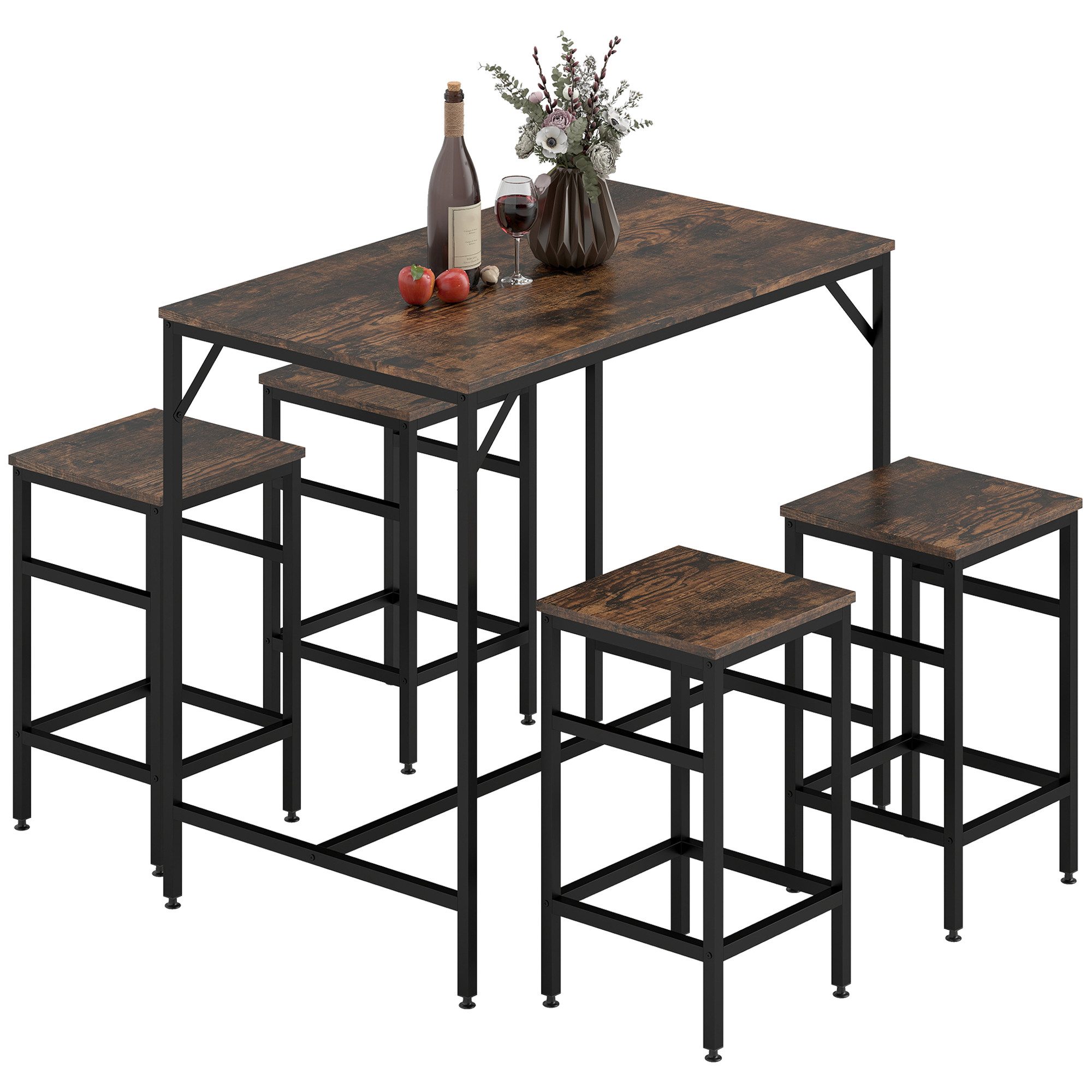 HOMCOM Bargruppe Set 5-teiliges Bartisch-Set, (Tischset, 5-tlg., Bartisch-S günstig online kaufen