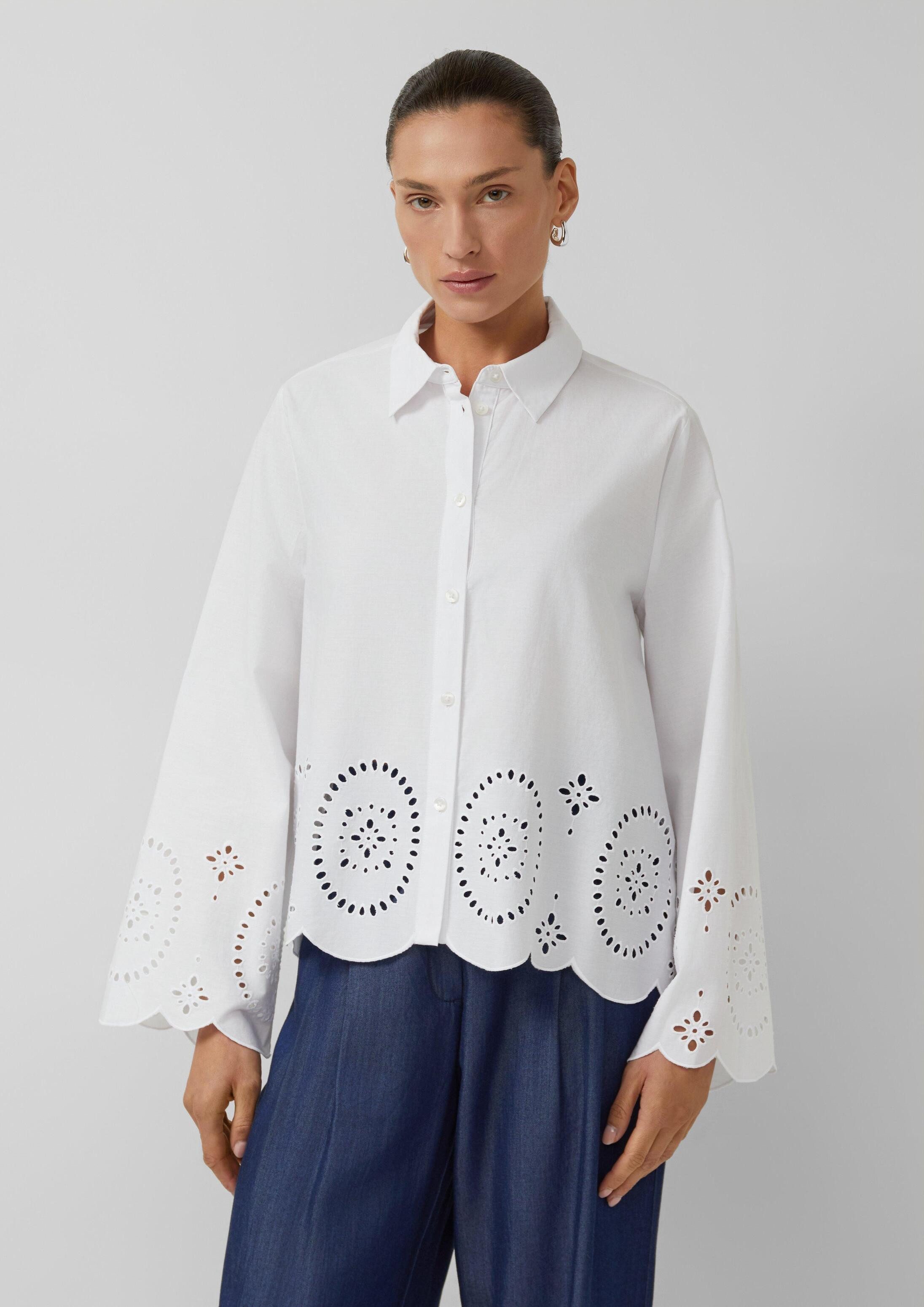 s.Oliver Kurzarmbluse Bluse Popeline-Bluse mit Lochstickerei