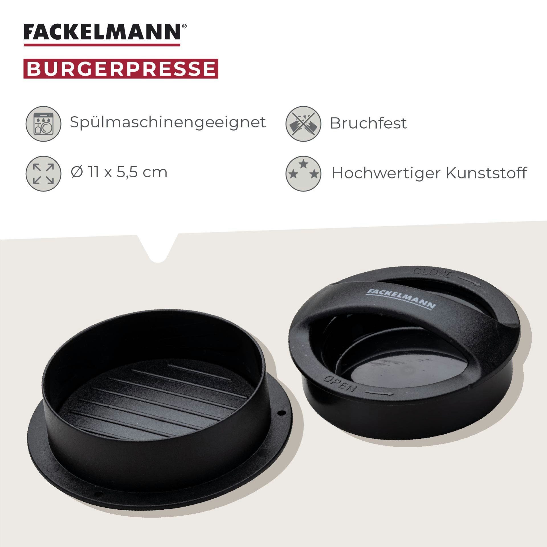 FACKELMANN Burgerpresse Burgerformer, Hamburgerpresse, Patty-Maker, BBQ-Zubehör
