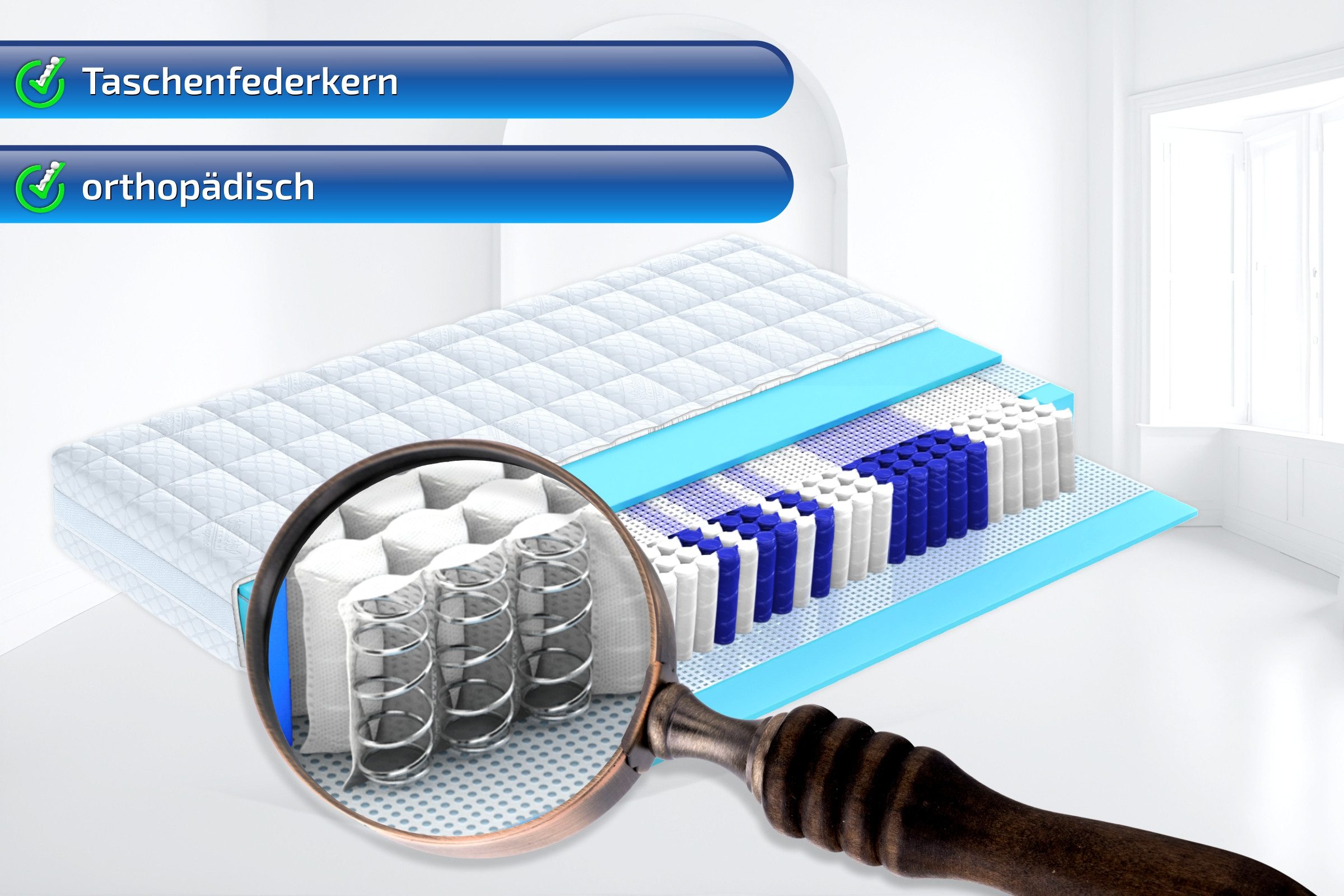 Taschenfederkernmatratze Hamburg 9 ZONEN in Premiumqualität, Taschen Federkern Matratze, Matratzen Perfekt, 23 cm hoch, (Härtegrad 2, H3, H4 möglich, auch für Boxspringbett 180x200 cm geeignet), Überbreiten radikal reduziert 140x200 cm und andere Größen