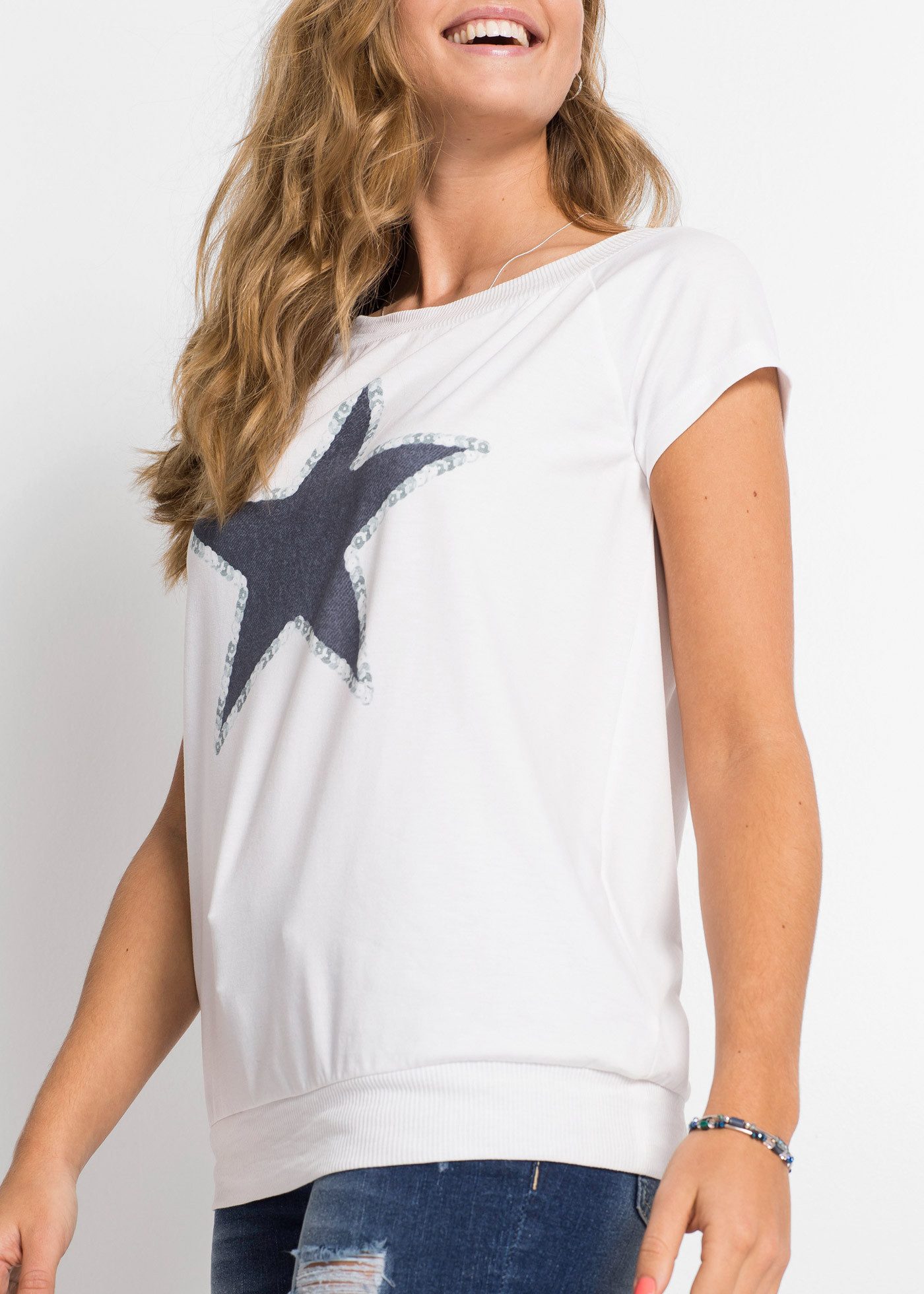 bonprix T-Shirt bequeme Passform, aus Viskose, mit elastischem, geripptem S günstig online kaufen