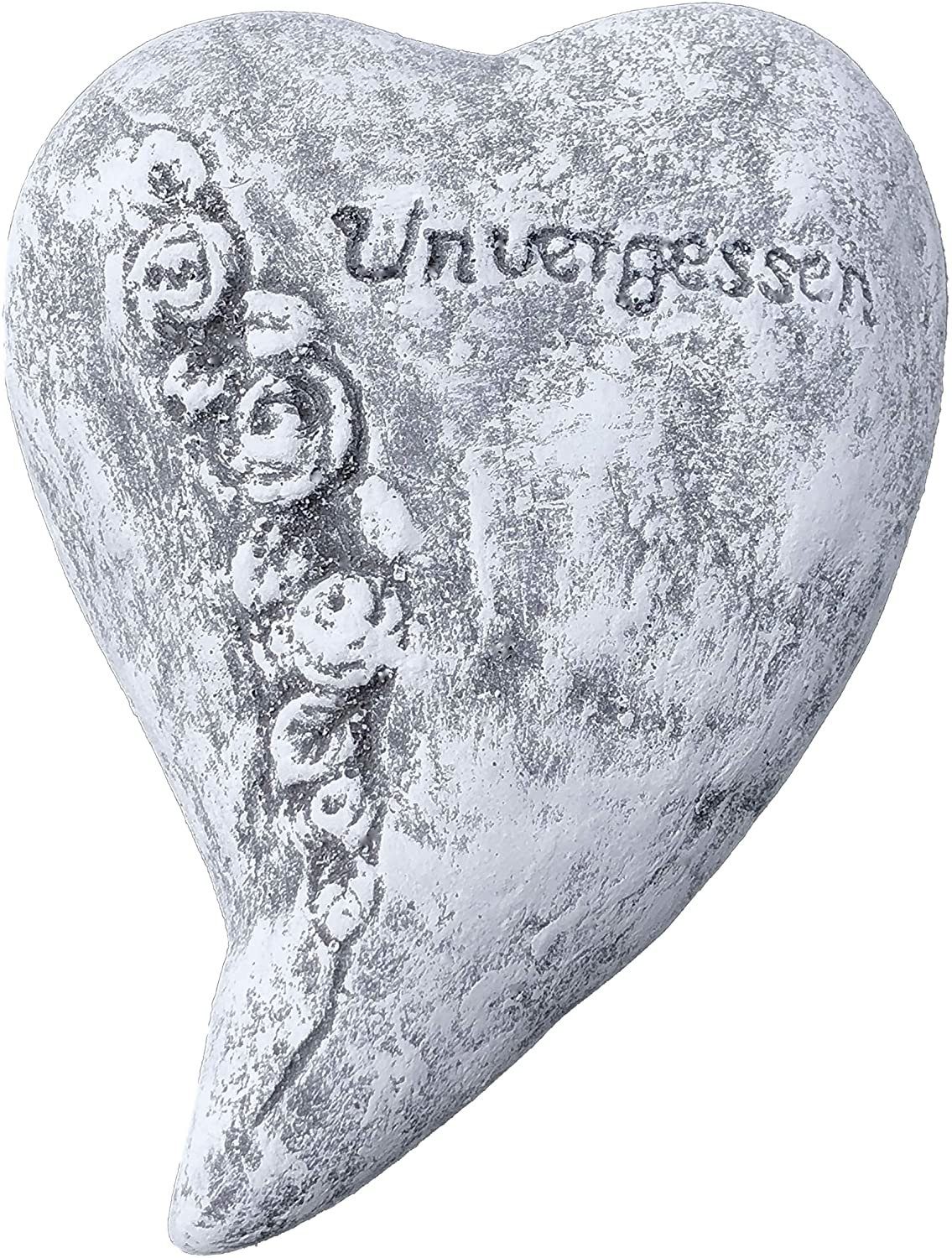 Stone and Style Gartenfigur wetterfest, Unvergessen, und kleines Frost- Steinfigur Steinguss Grabschmuck Herz massiver