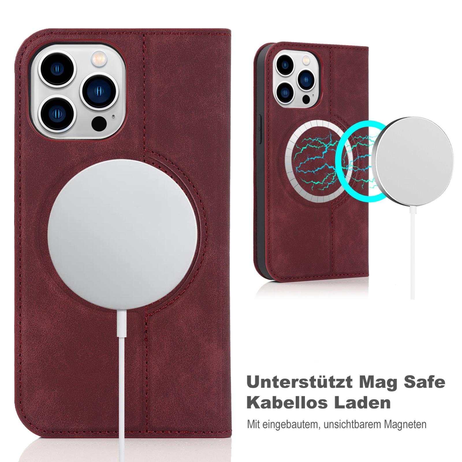 Numerva Handytasche Magsafe Handytasche für Apple iPhone 14 Pro Max, Schutzhüllle Klapphülle mit Magsafering Kartenfächer und Standfunktion