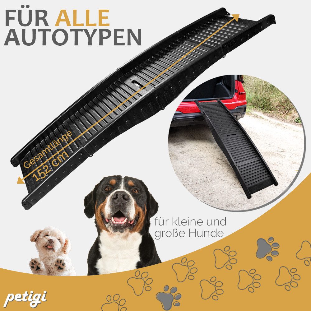 Petigi Hunderampe Hunderampe 152 cm klappbar Hundetreppe Einstiegshilfe Kunststoff