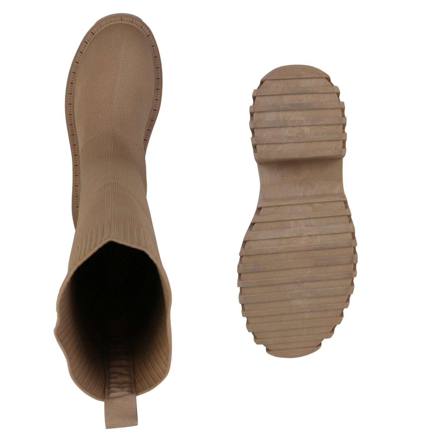 VAN HILL 839550 Plateaustiefel Damen Plateaustiefel Stiefel Blockabsatz Strick Profil-Sohle Schuh