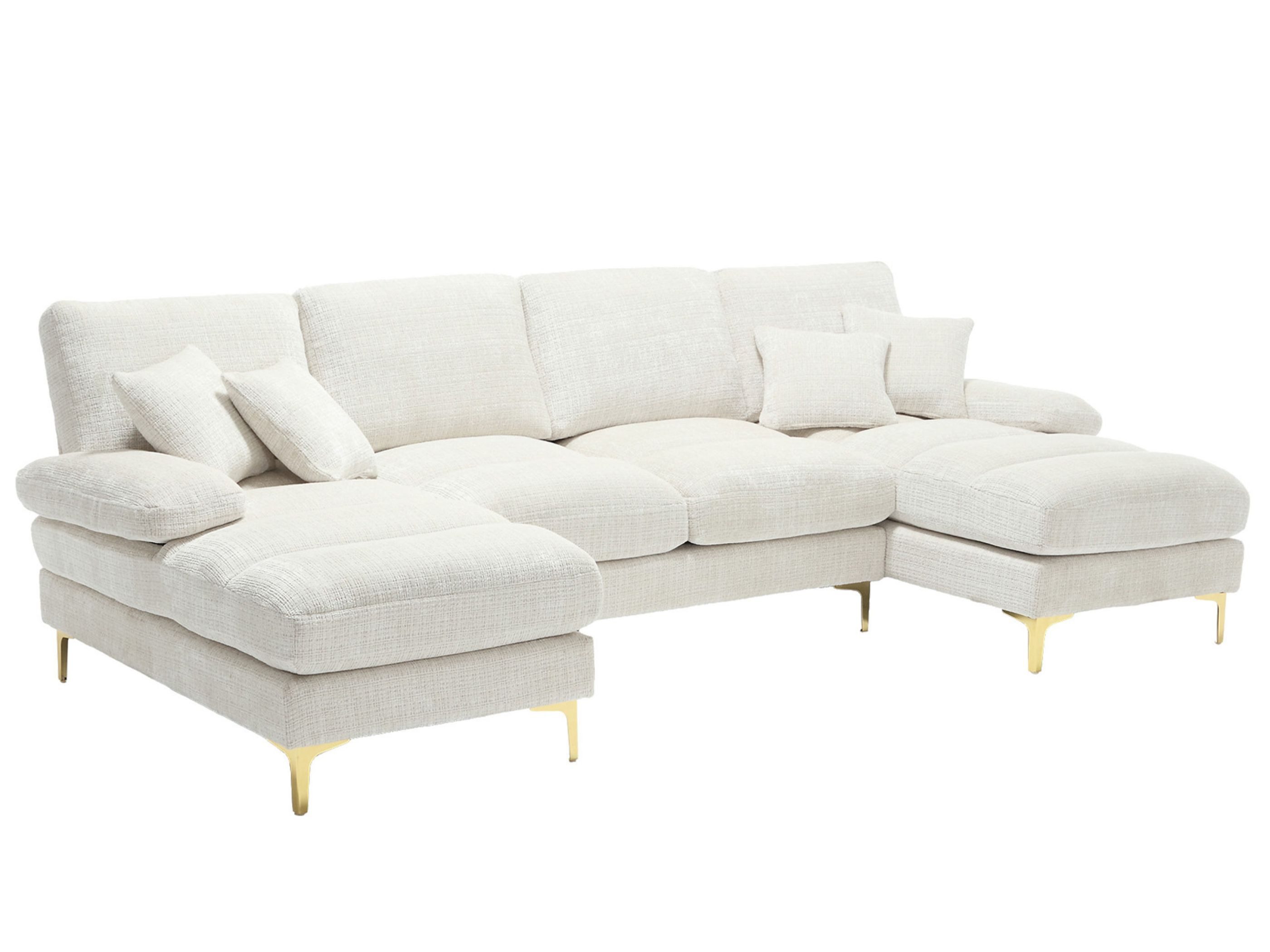 SeedWave Big-Sofa U-förmiges Sofaset mit beidseitigen Ottomans, Chenille-Bezug für 4, inklusive Kissen, erhöhte Beine, rutschfeste Pads – ideal für Familien