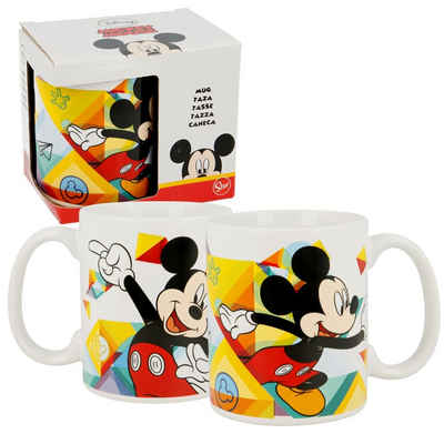 Disney Mickey Mouse Kindergeschirr-Set Keramik Tasse Mickey Mouse Maus 325 ml Henkel-Becher Geschenkbox, Keramik