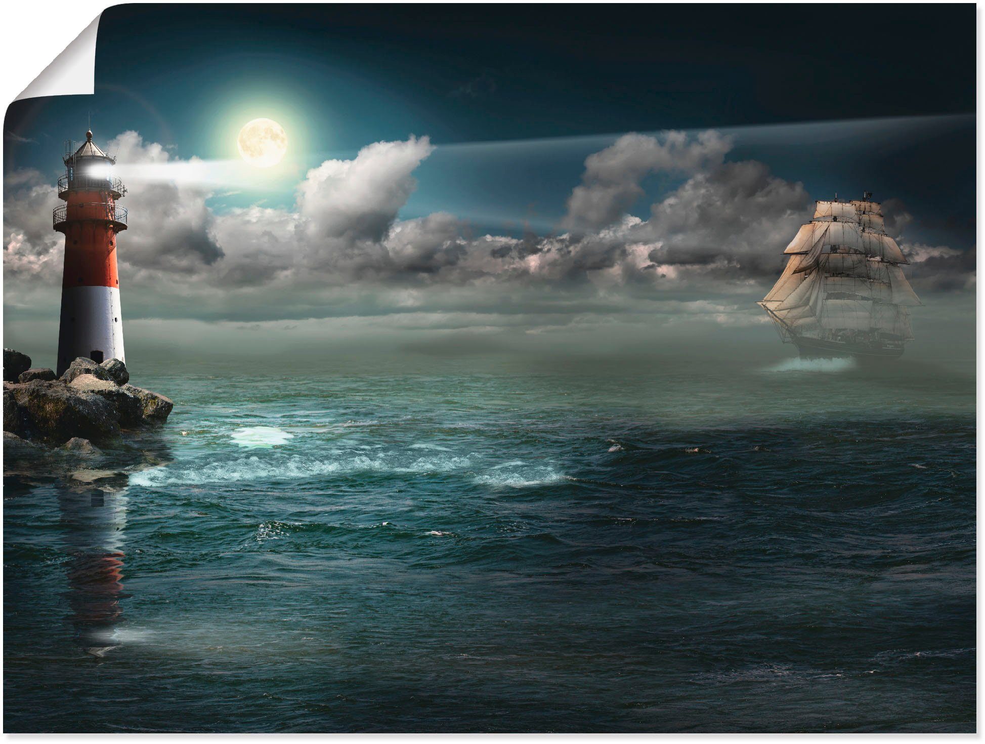 Artland Wandbild Leuchtturm unter Beleuchtung, Gebäude (1 St), als Leinwandbild, Poster in verschied. Größen