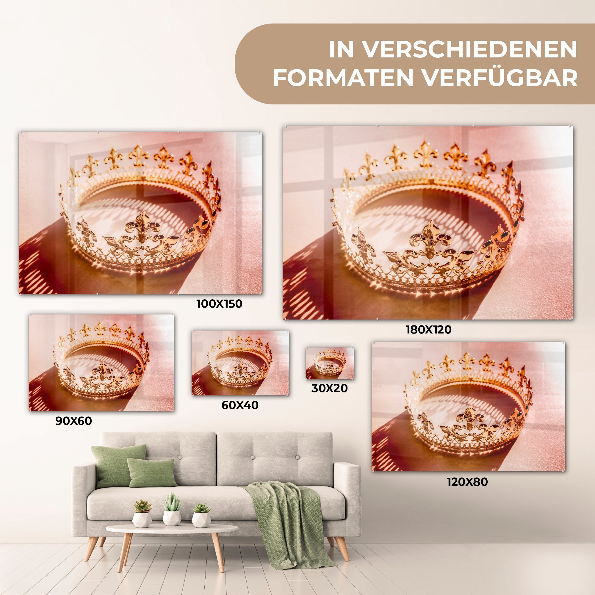 MuchoWow Acrylglasbild mit St), Goldene & Schatten, Schlafzimmer Wohnzimmer (1 Krone Acrylglasbilder