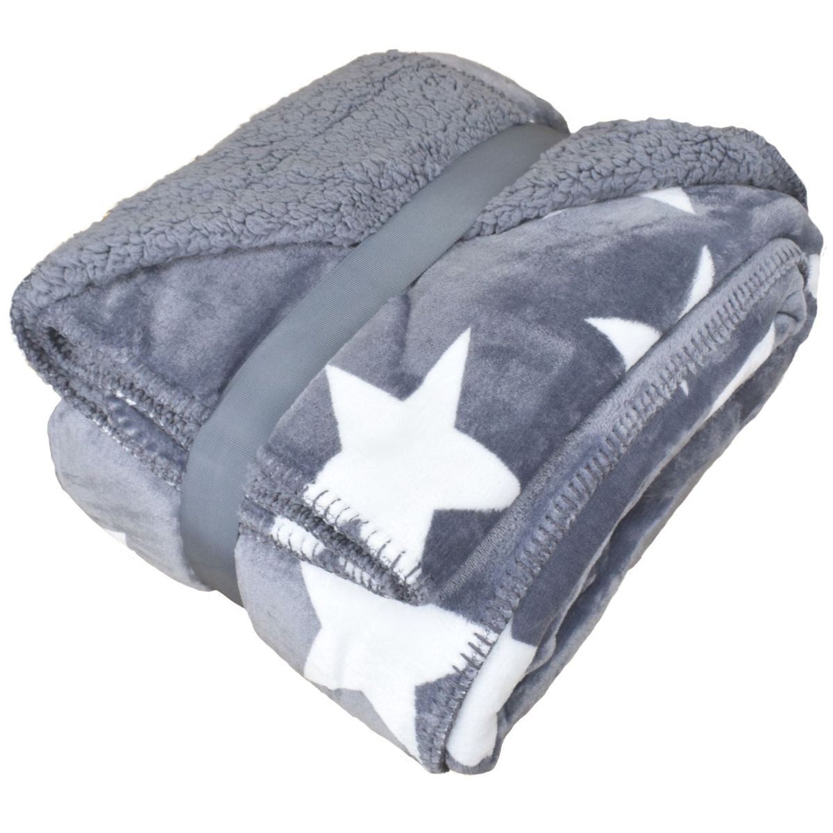 Wohndecke Kuscheldecke mit Flanell und Sherpa 150x200cm mit Sternen in 3 Farben, Marabellas Shop, Flanell und Sherpa