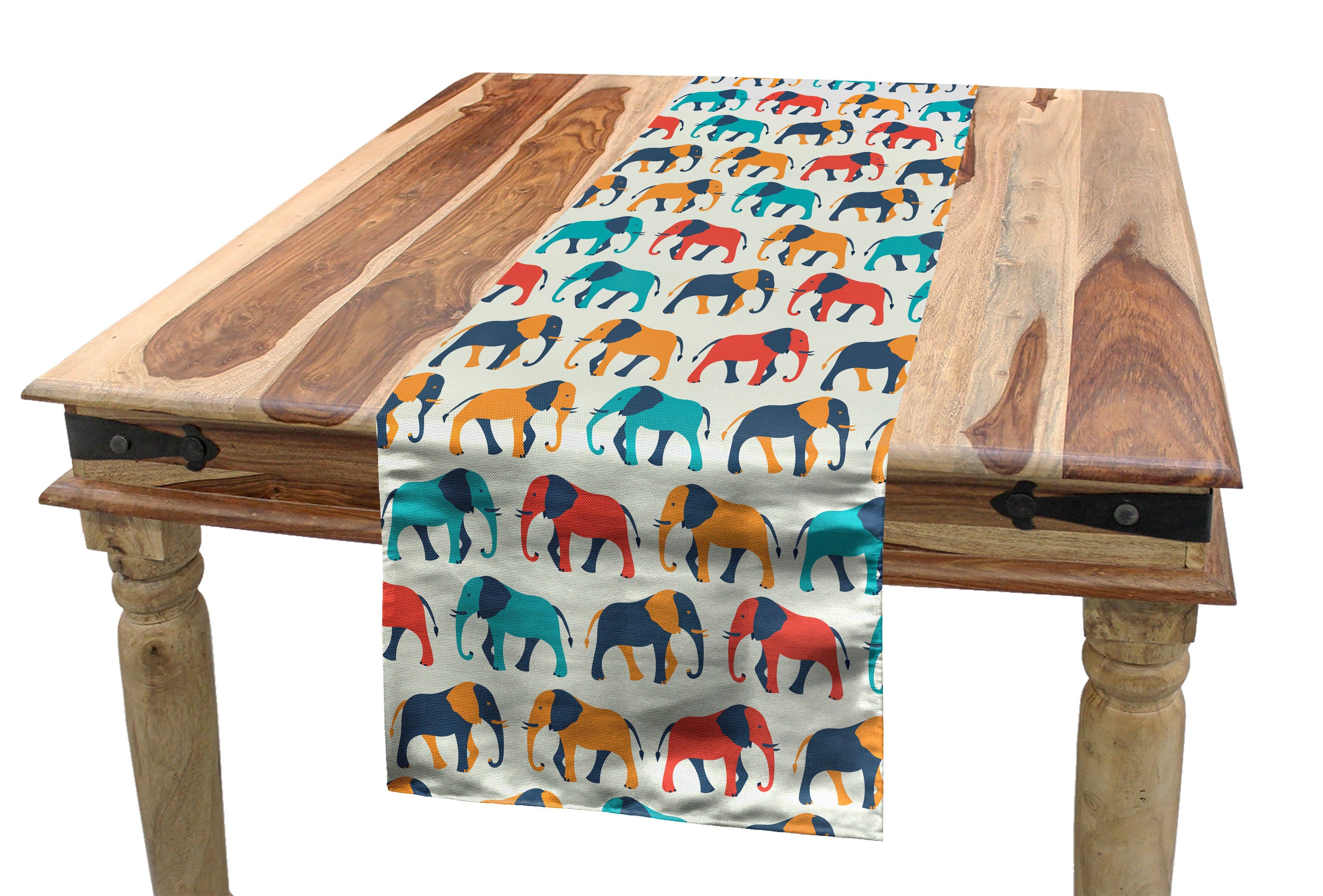 Safari Tischläufer, Esszimmer Tischläufer Elefant Rechteckiger Abakuhaus Retro Küche bunte Dekorativer