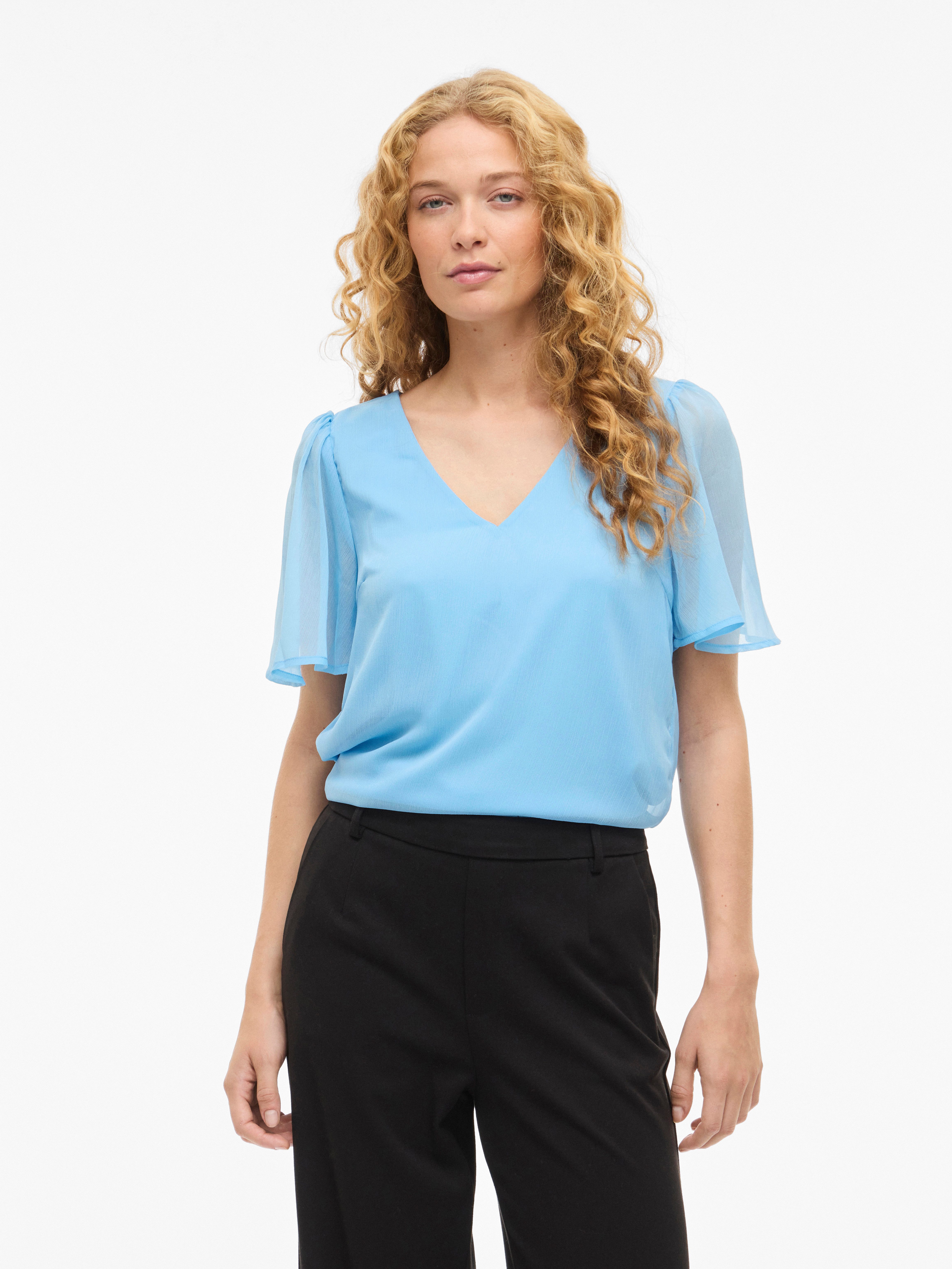Vila T-Shirt VIFALIA V-NECK S/S TOP - NOOS