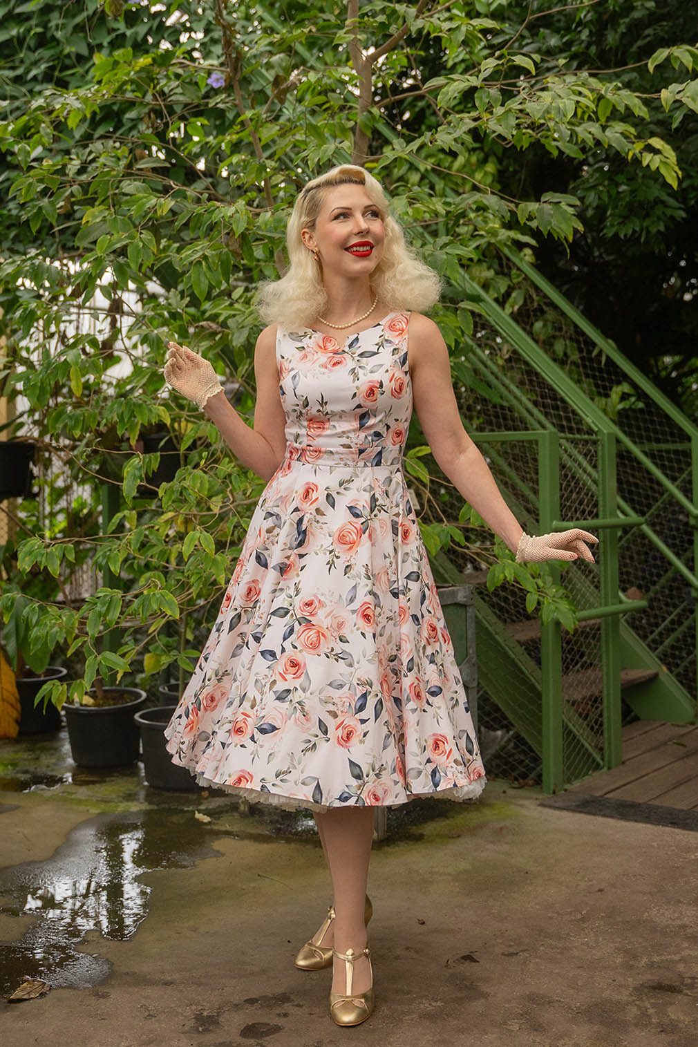 Hearts & Roses London A-Linien-Kleid Aurora Floral Rose Retro Vintage Fit-N-Flare 50er