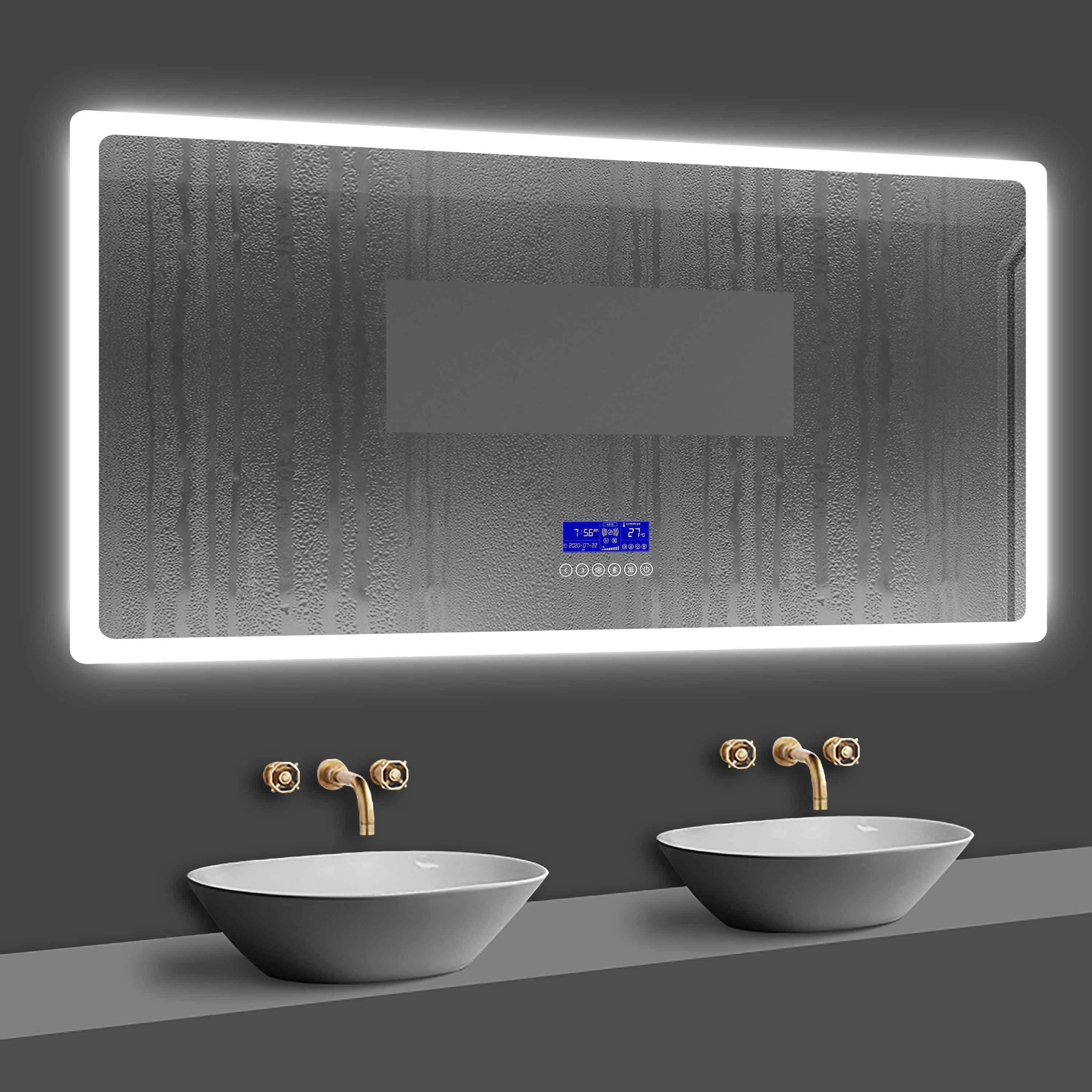 Bluetooth 70-160 Beschlagfrei, cm Badspiegel Kalt/Warmweiß, Touch, duschspa Uhr,