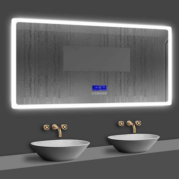 duschspa Badspiegel 70-160 cm Uhr, Touch, Beschlagfrei, Kalt/Warmweiß, Bluetooth