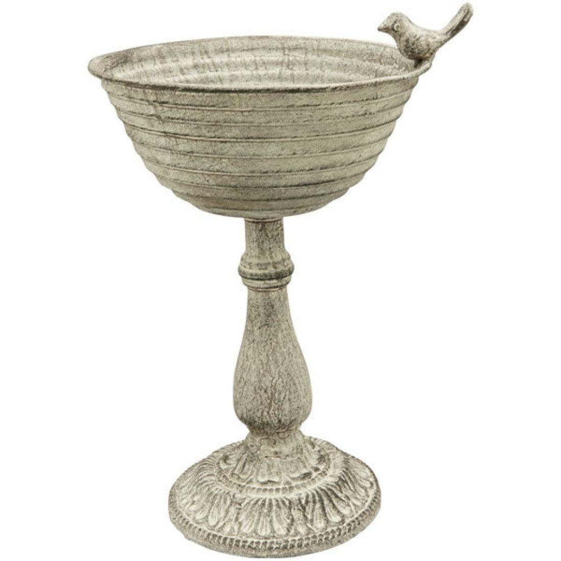 Vogeltränke Vogelbad Metall auf Fuß creme Vogel Vogelfutterplatz 23x19cm H32cm