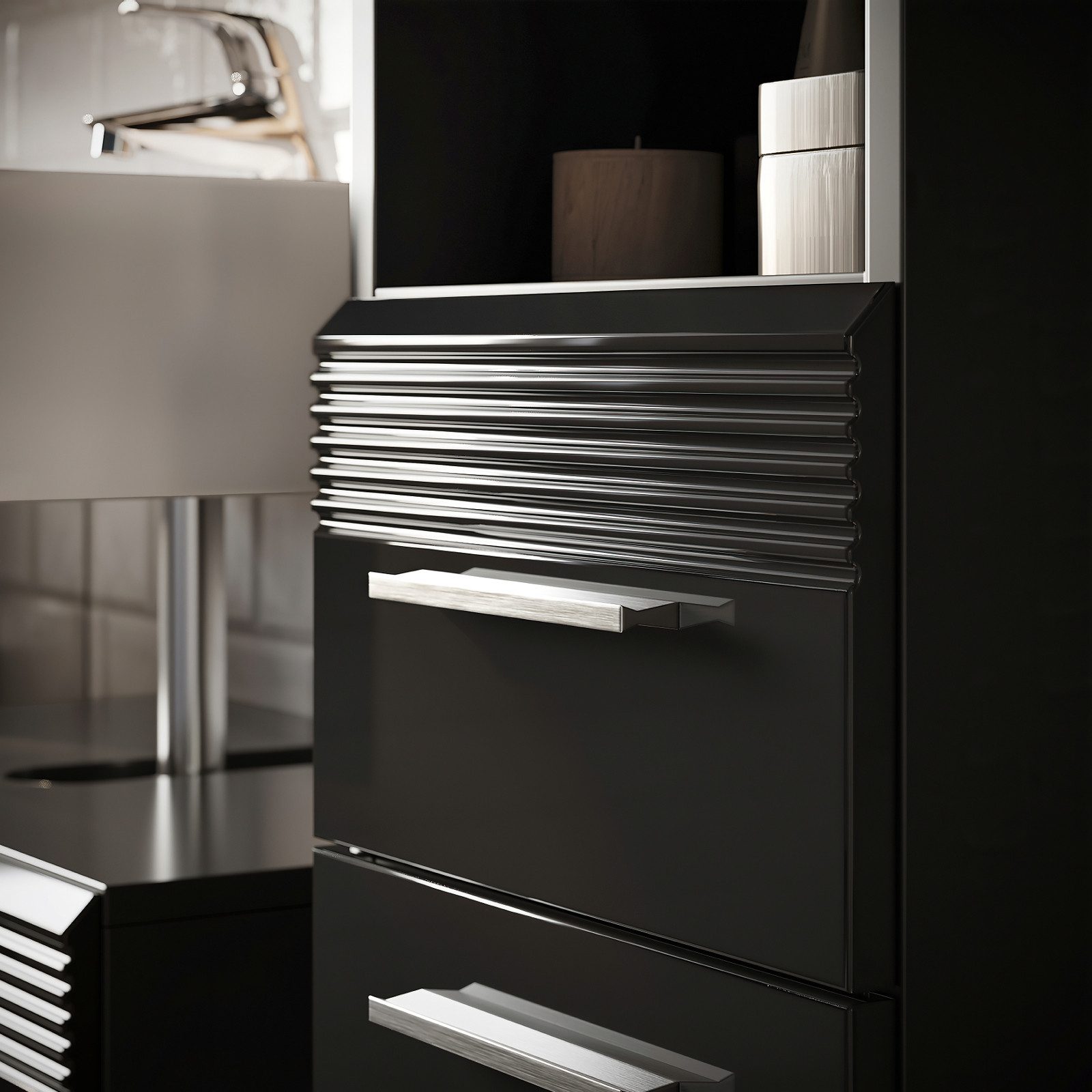 Inn.Furn Hängeschrank Leon (Badschrank in schwarz, 30 x 77 cm) Hochglanz
