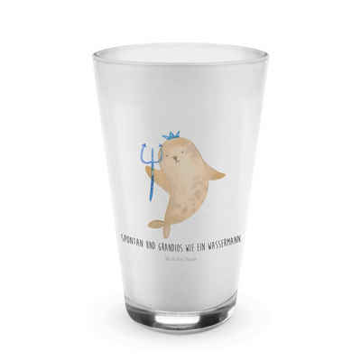 Mr. & Mrs. Panda Glas Sternzeichen Wassermann - Transparent - Geschenk, Cappuccino Glas, La, Premium Glas, Edles Matt-Design