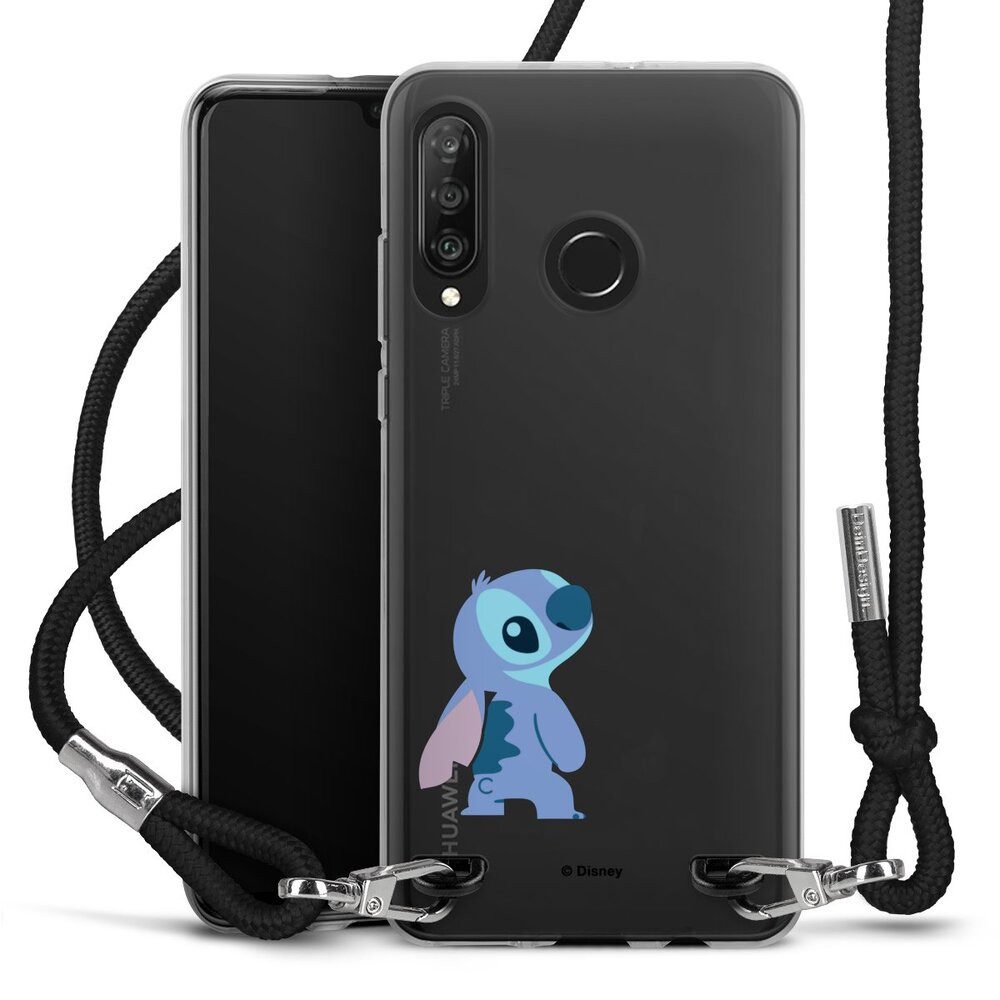 DeinDesign Handyhülle Lilo & Stitch Fanartikel Disney Stitch Smiling, Huawei P30 Lite Premium Handykette Hülle mit Band Case zum Umhängen