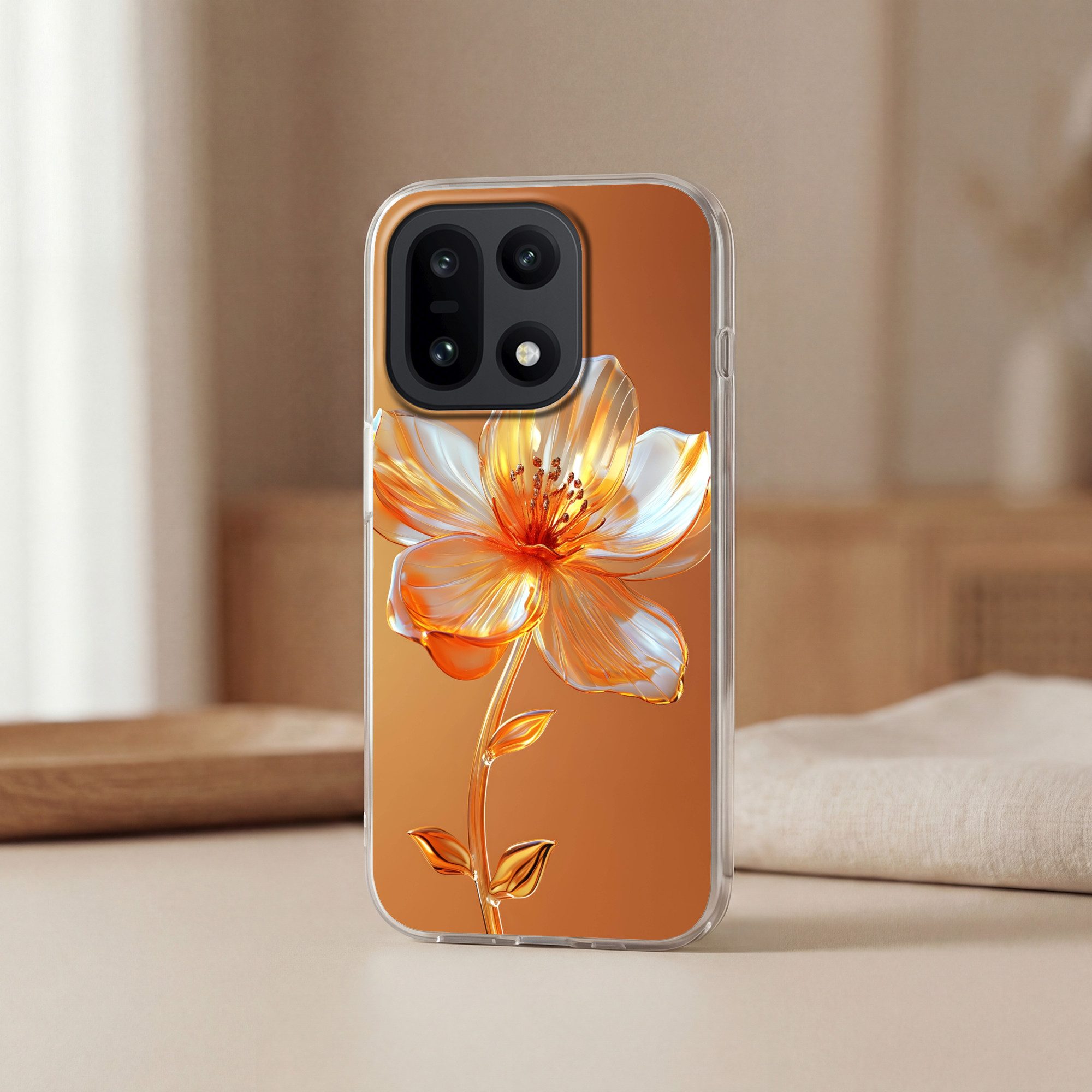 MuchoWow Handyhülle für OnePlus 15 Gläser - Blume - Orange, Phone Case, Silikon, Schutzhülle Dünn