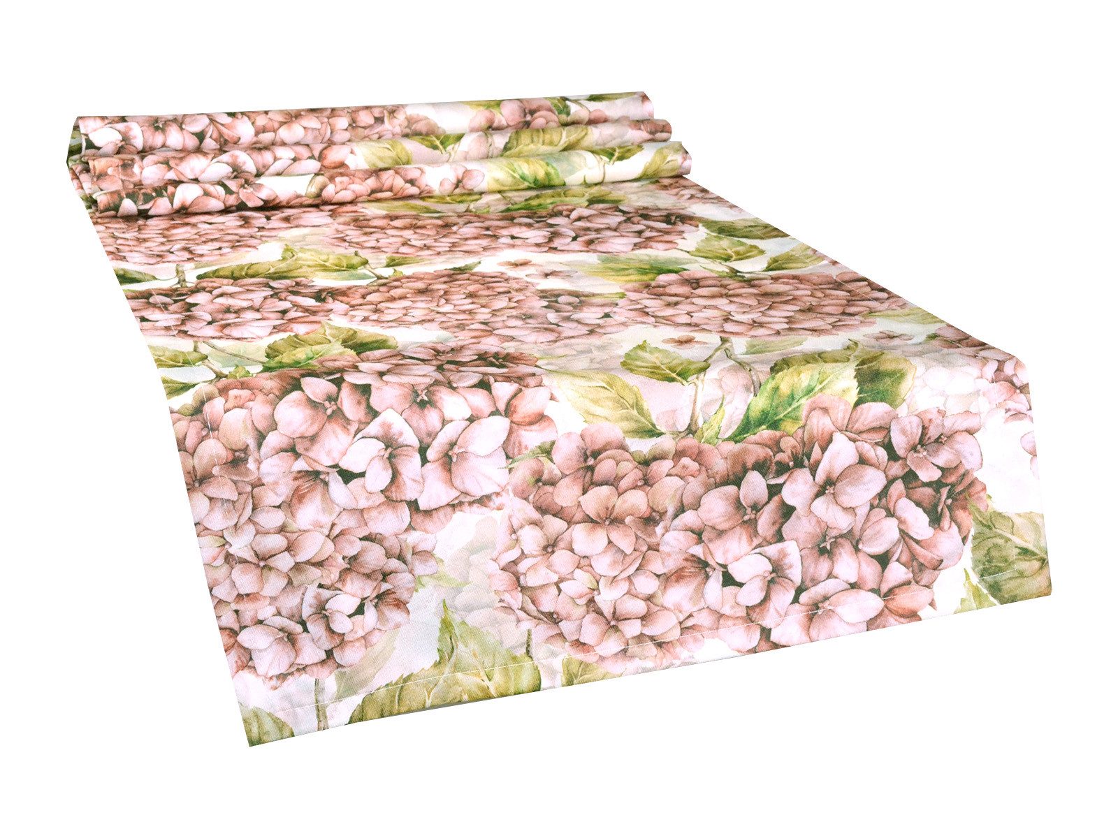 beties Tischläufer Landlust-Hortensie (1-tlg, 1 Stück), 100% Baumwolle, Hortensien in burgundy-rose, verschiedene Längen