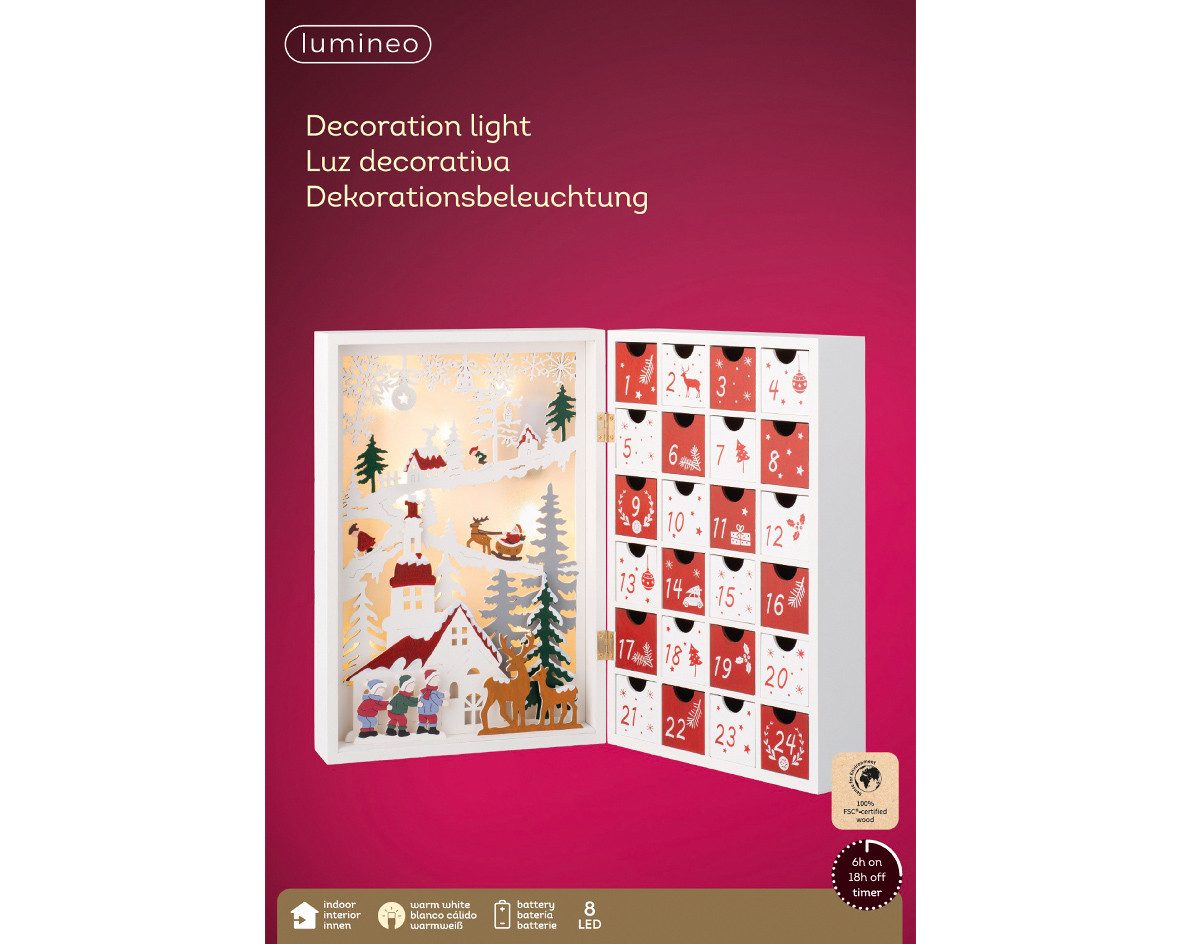 Lumineo befüllbarer Adventskalender Adventskalender 2026 Holz DIY bestücken Frauen Kinder 35cm bunt (1-tlg), wiederverwendbar – Bild 3 von 5