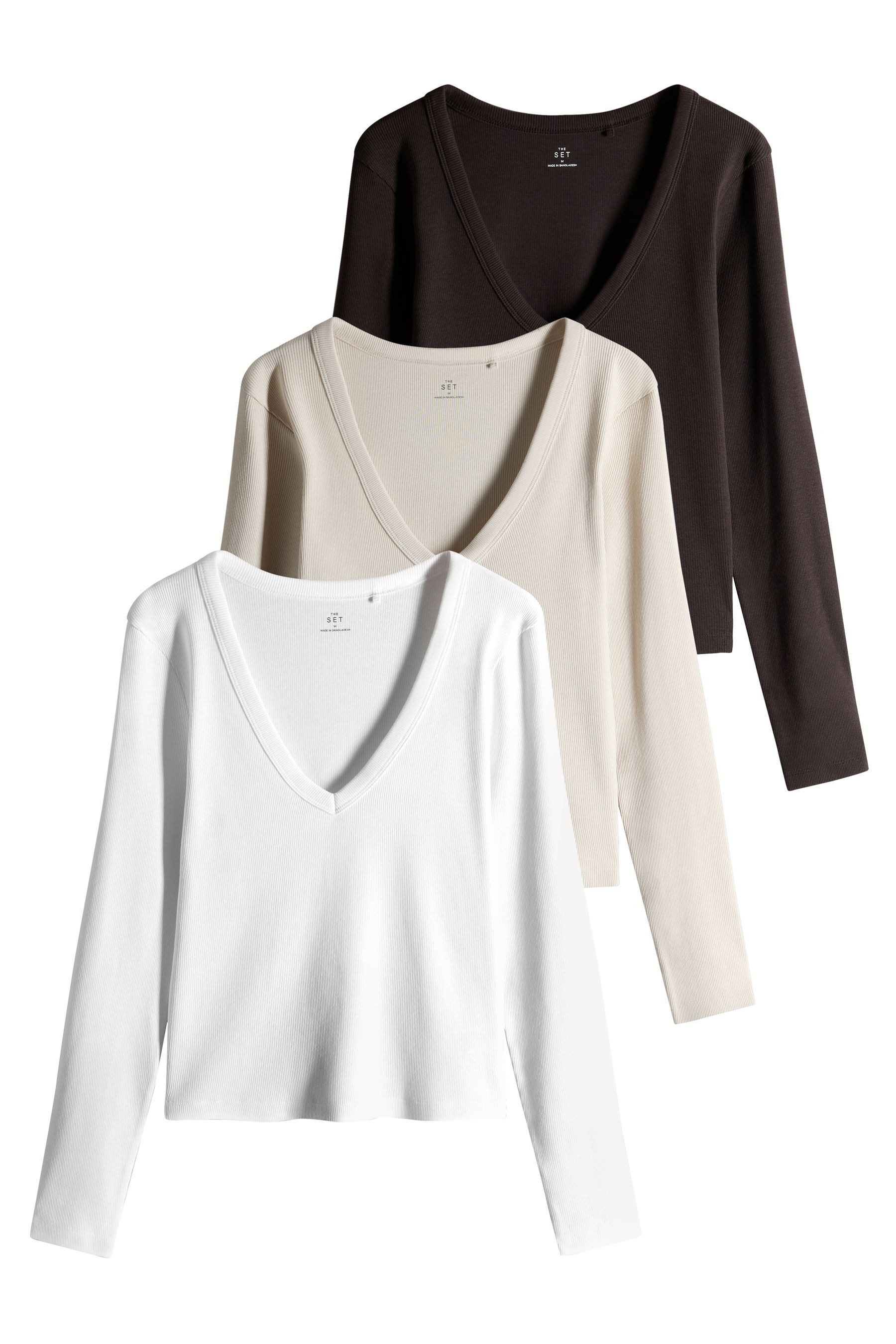 The Set Langarmshirt The Set gerippte Langarmshirts, 3er-Pack (3-tlg)