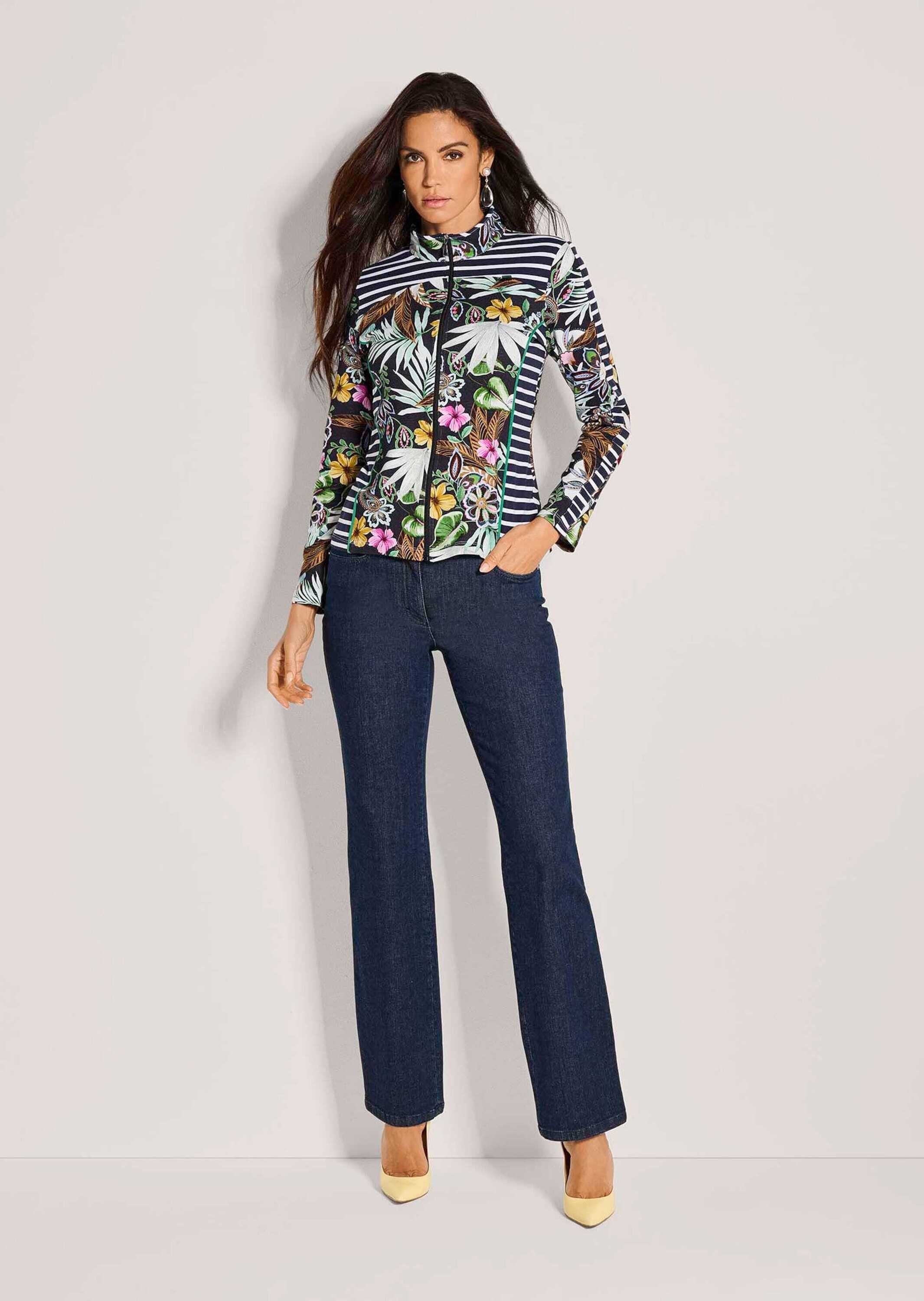 MADELEINE Langarmshirt Florale Baumwoll-Jacke mit Streifen, Langarm Sportive Shirtjacke mit einzigartigem Muster, Stehkragen