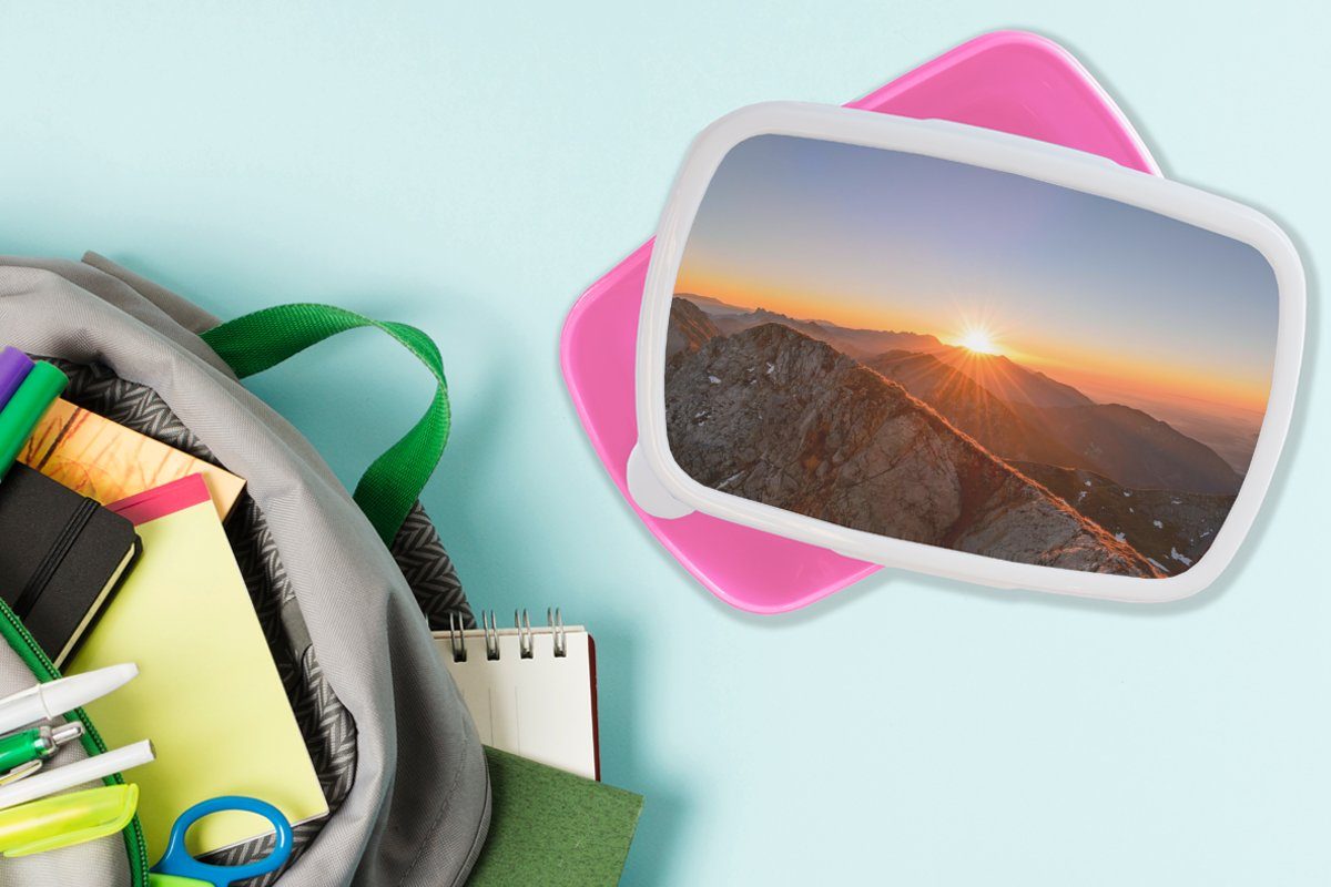 Mädchen, Kunststoff, Sonne, rosa für Lunchbox Berg - Landschaft Kinder, MuchoWow Kunststoff Snackbox, Brotdose Erwachsene, (2-tlg), - Brotbox