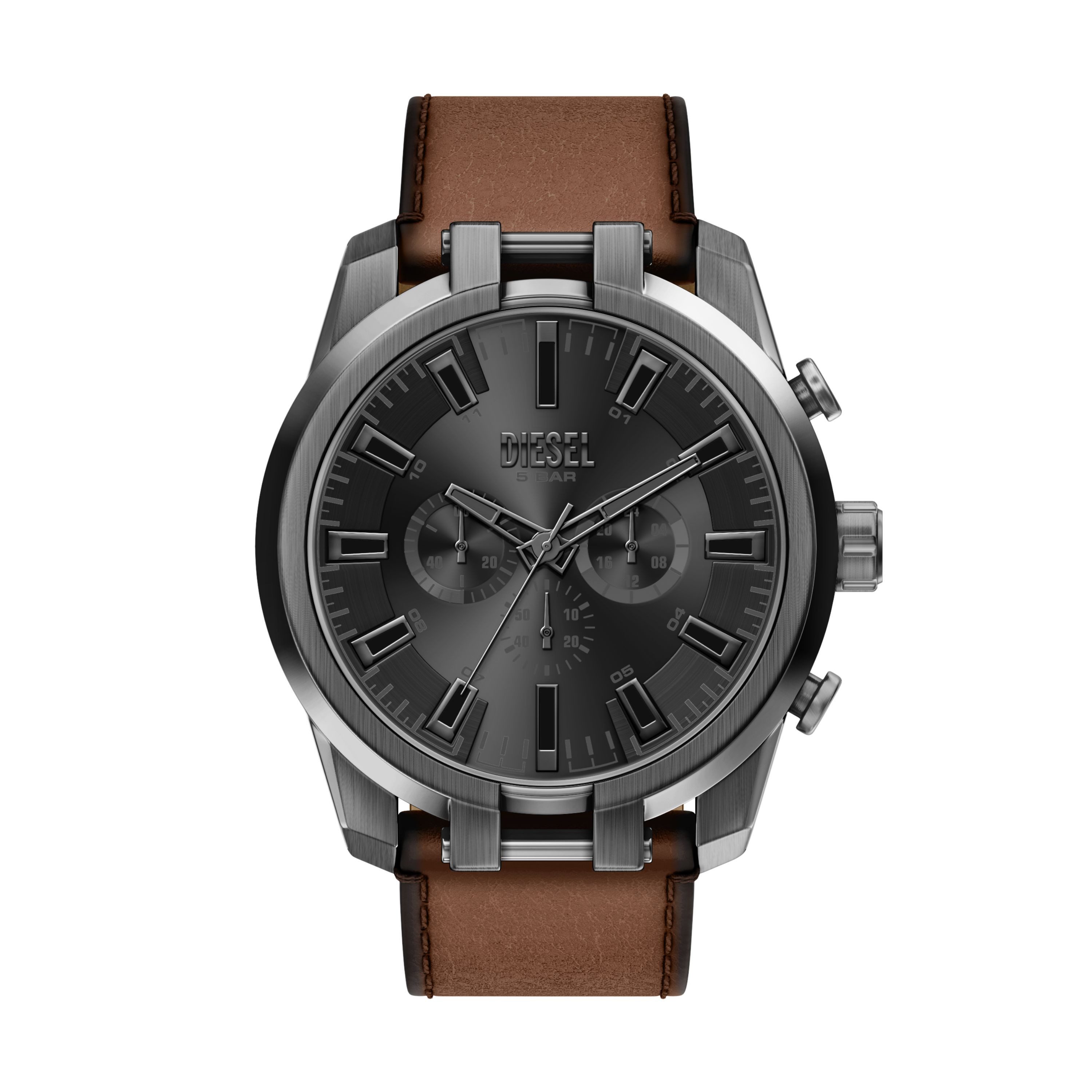 Diesel Chronograph Split DZ4729, Quarzuhr, Armbanduhr, Lederarmband, analog, Stoppfunktion