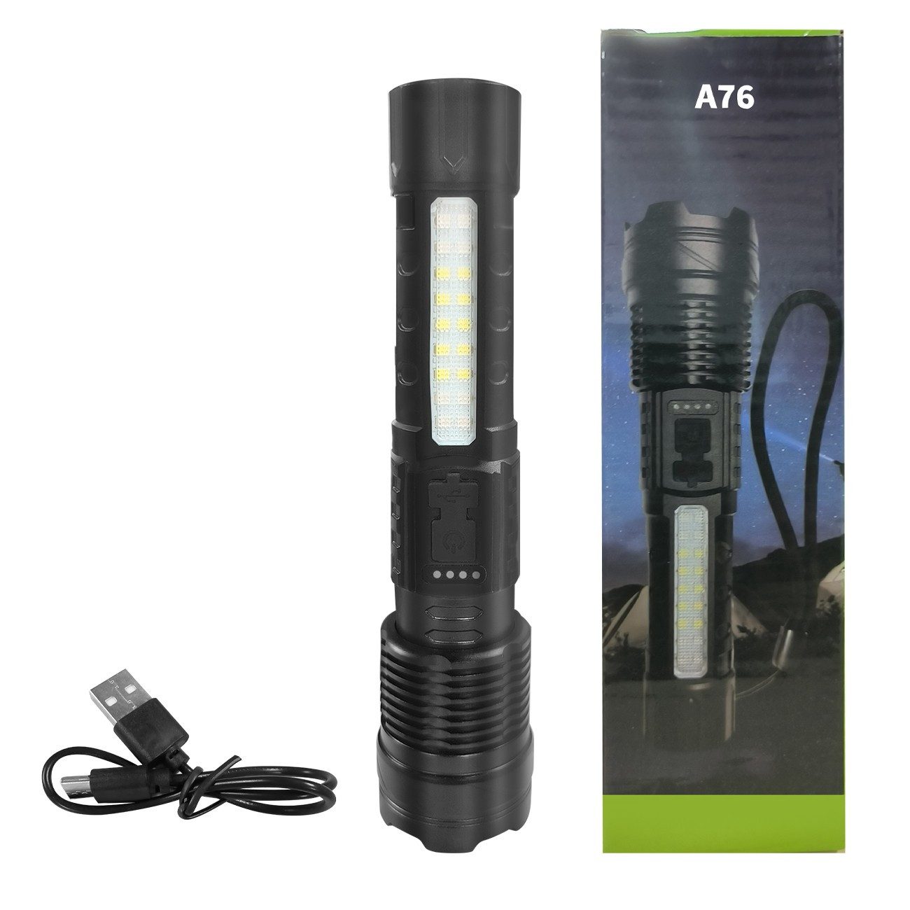 Fine Life Pro Taschenlampe USB-LED-Taschenlampe, 1 Stück, zoombar, wiederaufladbar, für Camping und Wandern