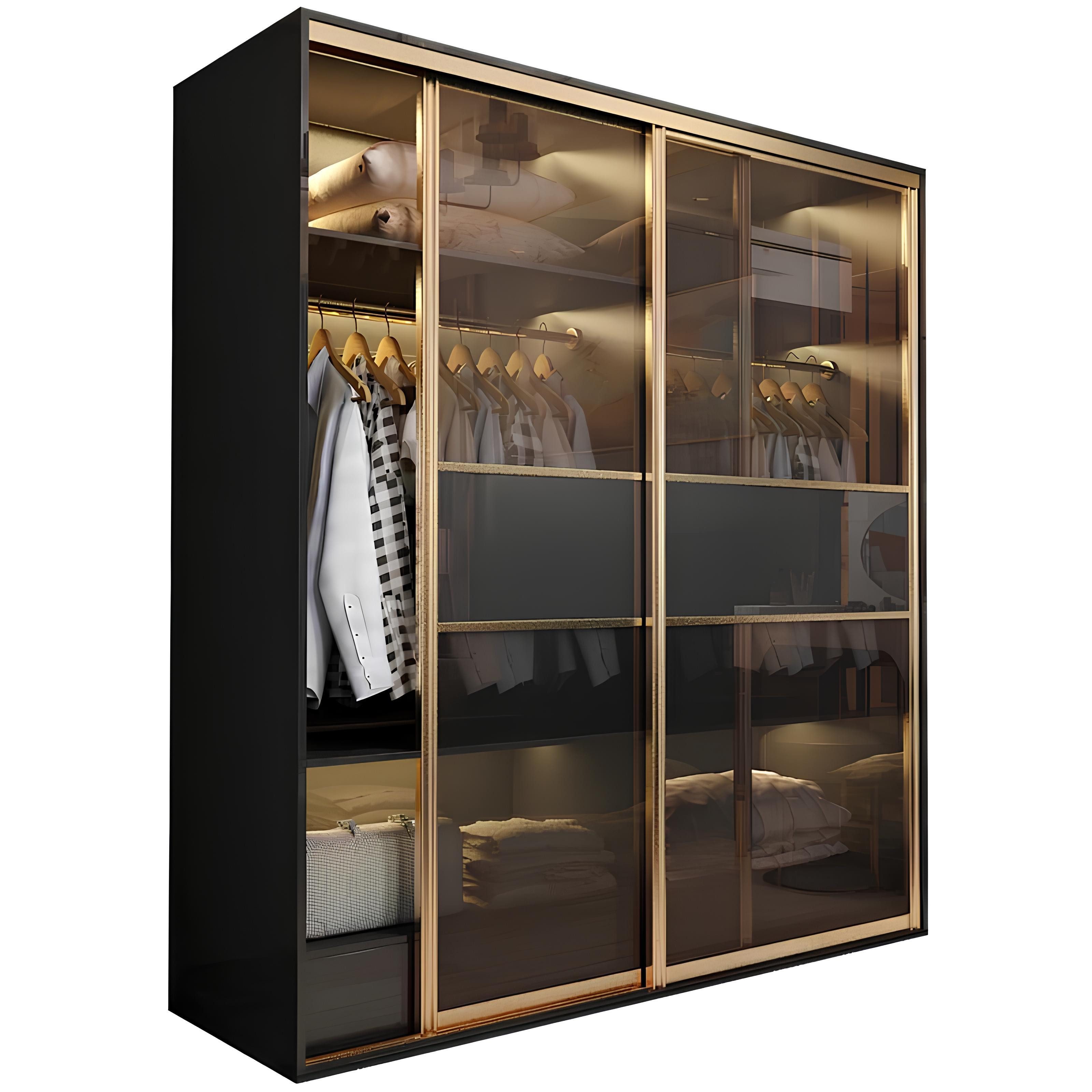 Xlmoebel Kleiderschrank Eleganter Designer-Schrank mit Glasfront und Holzdetails (1-St., Kleiderschrank) Hergestellt in Europa