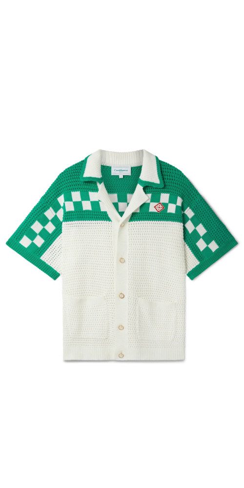 Casablanca Poloshirt Casa Blanca Chequered Crochet Shirt