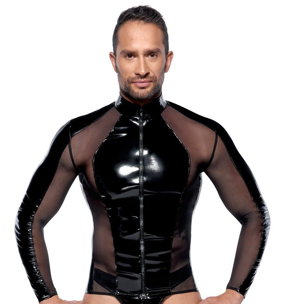 Black Level Langarmshirt Lack-Optik mit Netzeinsätzen