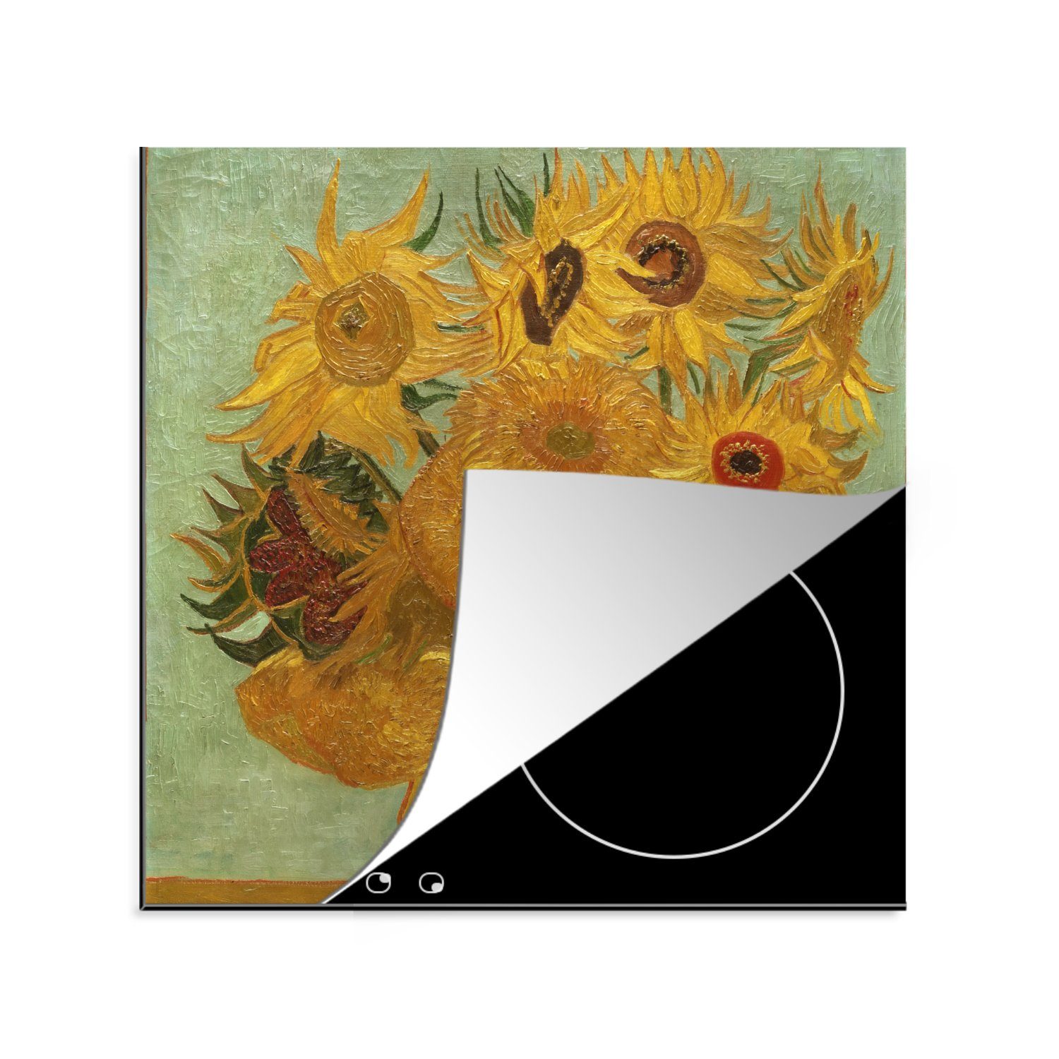 MuchoWow Herdblende-/Abdeckplatte Sonnenblumen - Gemälde von Vincent van Gogh, Vinyl, (1 tlg), 78x78 cm, Ceranfeldabdeckung, Arbeitsplatte für küche