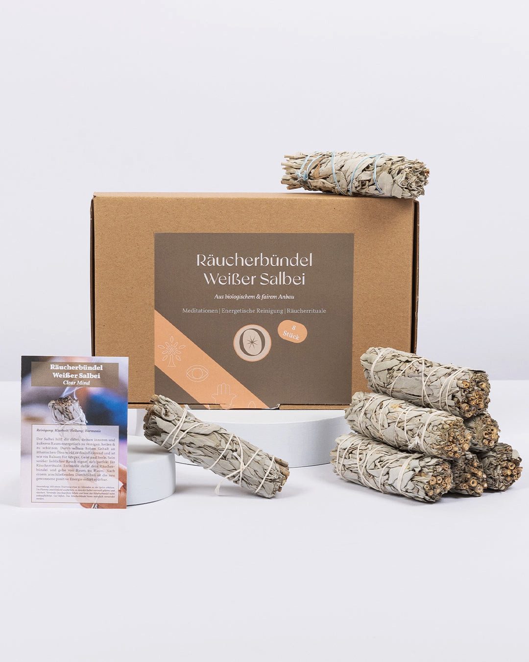 Oh Shanti Räucherstäbchen Räucherbündel Weißer Salbei Set (Räucherset, 4er oder 8er Set, liebevoll verpackt), Biologischer Anbau